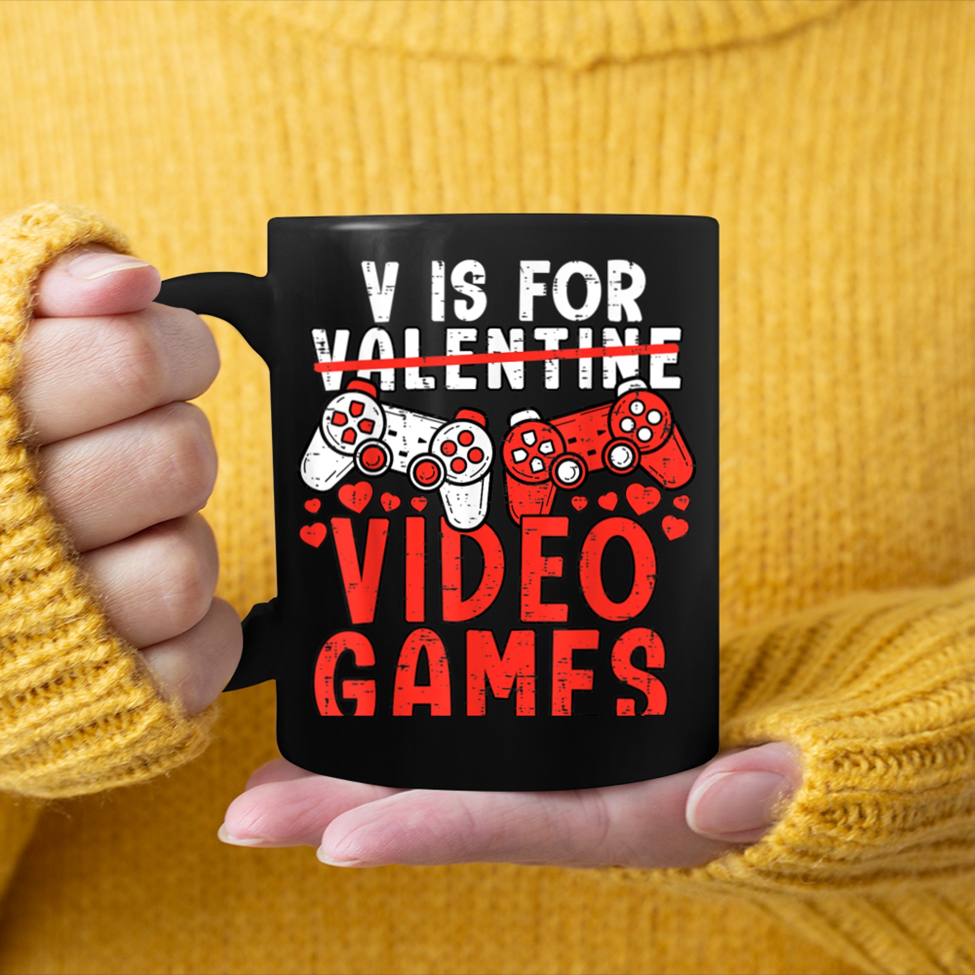 V Is For Video Games Funny Valentines Day Gamer Boy Men - 2023-09-16T114043.112 mug black