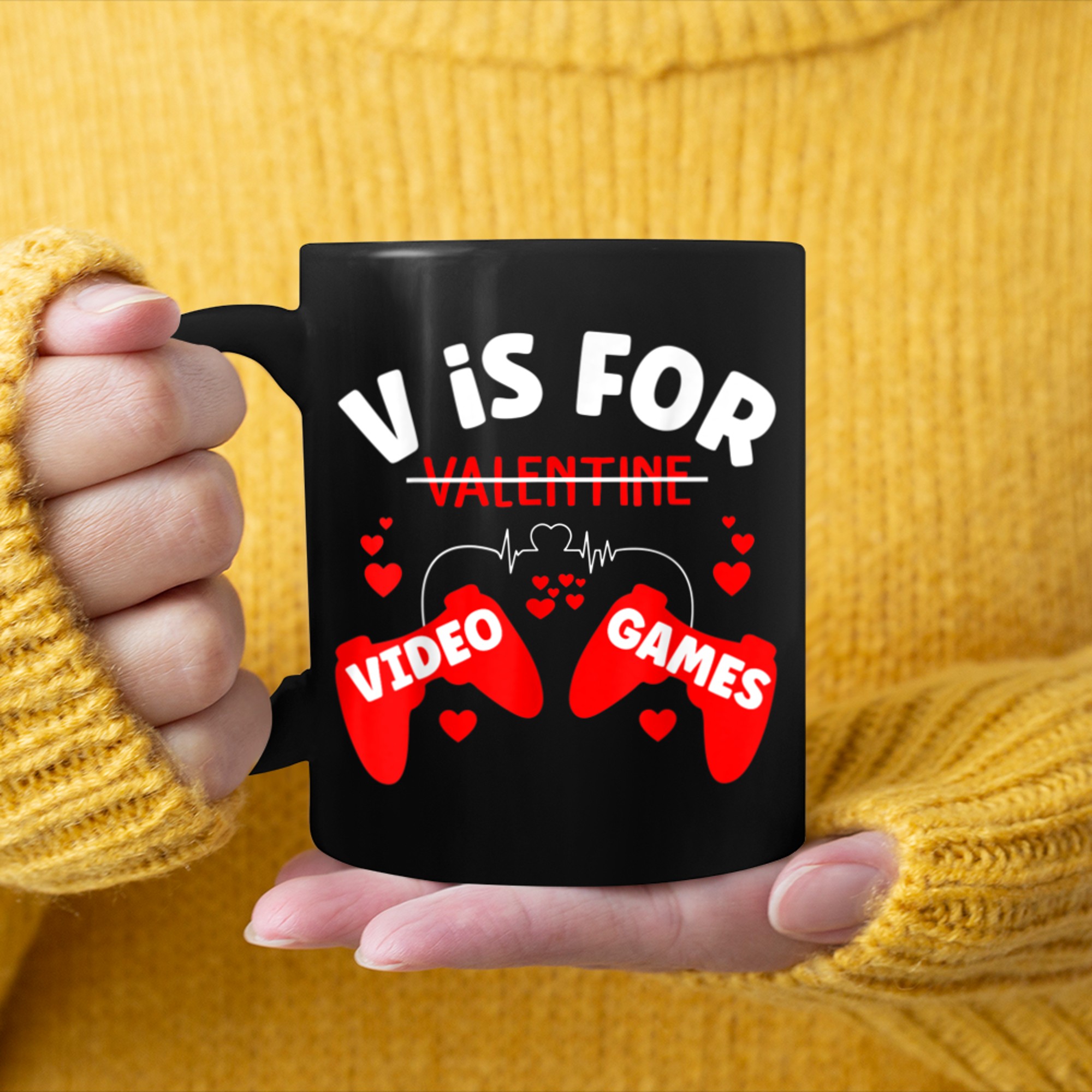 V Is For Video Games Funny Valentines Day Gamer Boy Men - 2023-09-16T114043.142 mug black