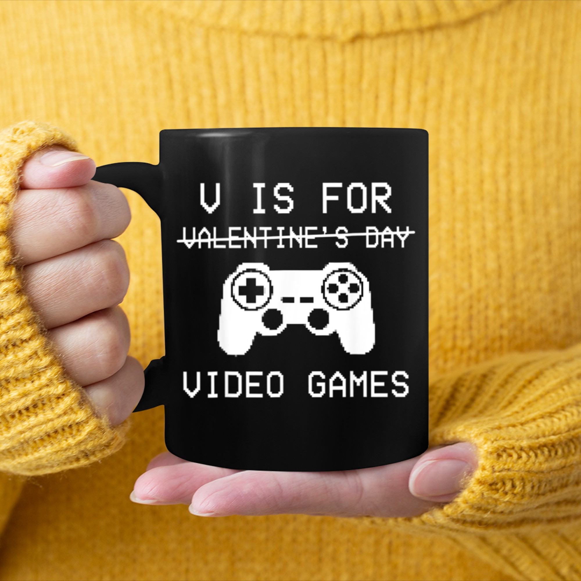 V Is For Video Games Funny Valentines Day Gamer Boy Men - 2023-09-16T114044.523 mug black