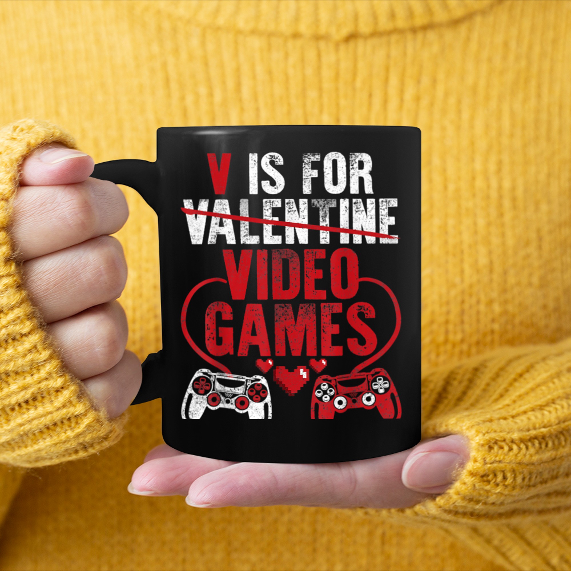 V Is For Video Games Funny Valentines Day Gamer Boy Men - 2023-09-16T114045.470 mug black