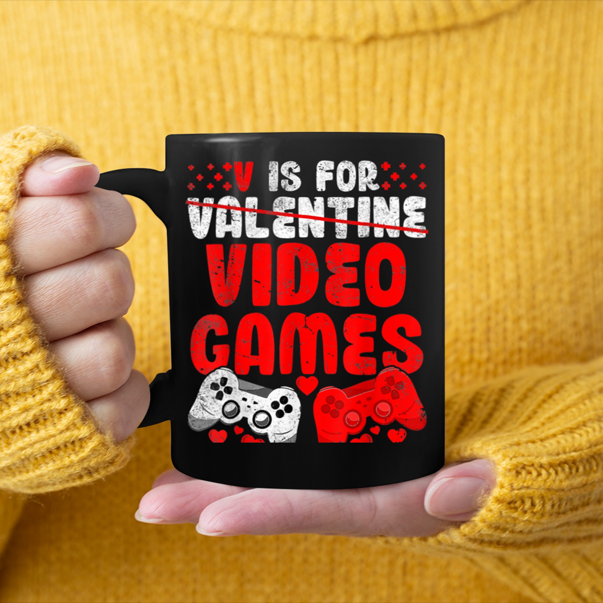 V Is For Video Games Funny Valentines Day Gamer Boy Men - 2023-09-16T114045.522 mug black