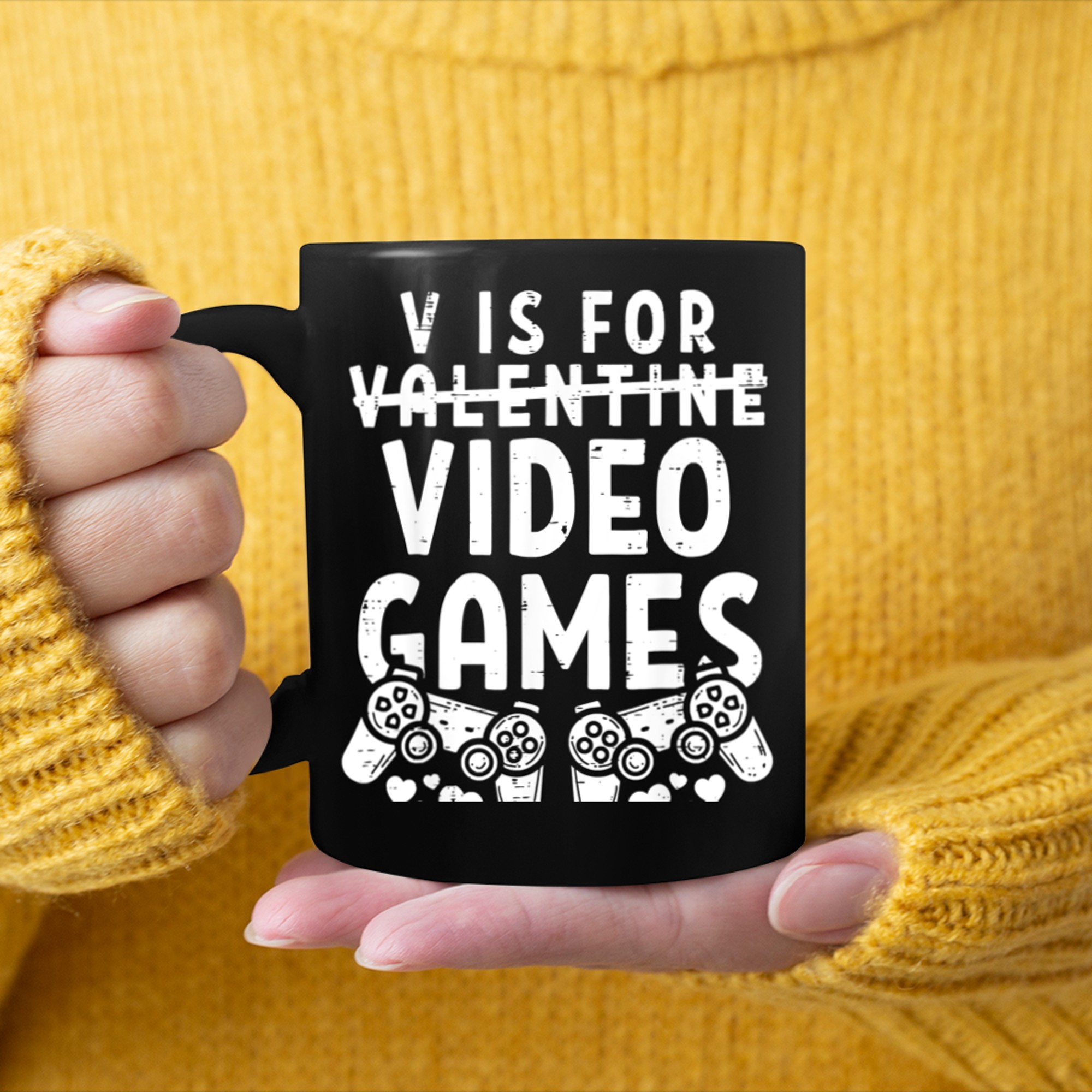 V Is For Video Games Funny Valentines Day Gamer Boy Men - 2023-09-16T114046.292 mug black