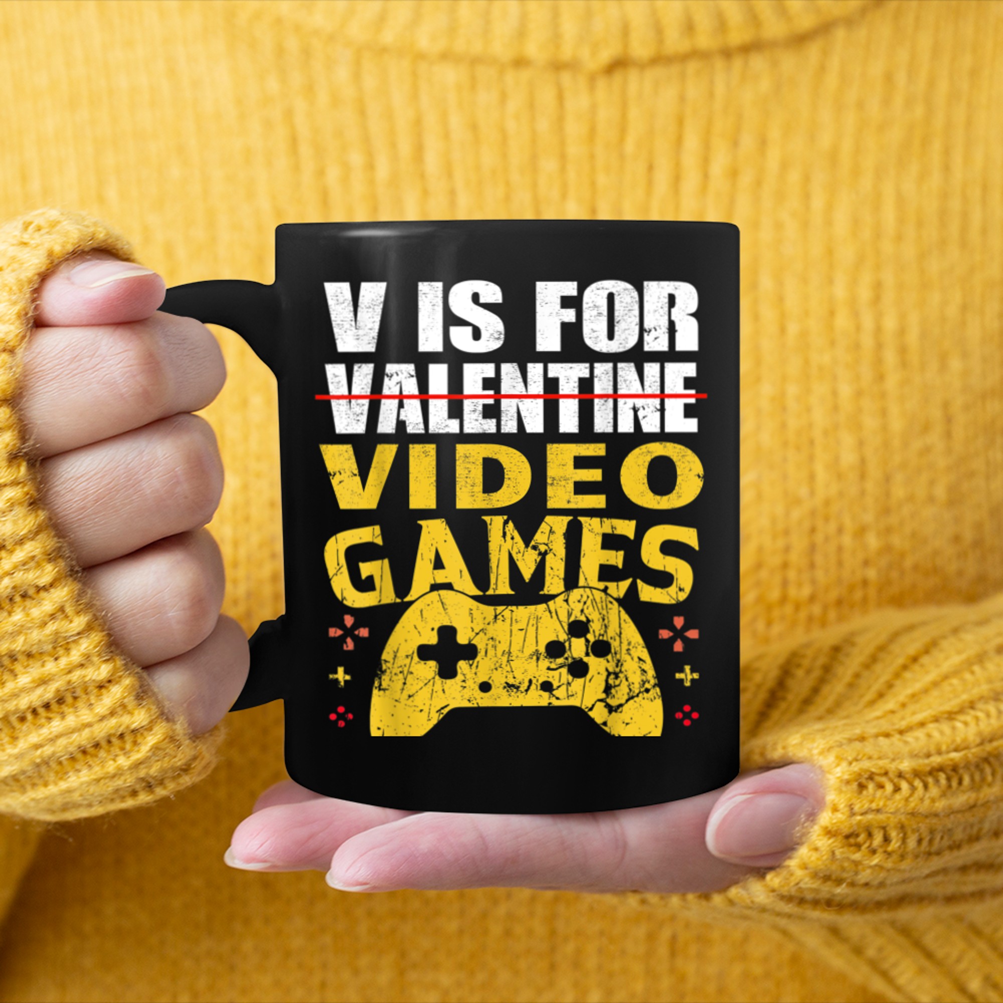 V Is For Video Games Funny Valentines Day Gamer Boy Men - 2023-09-16T114046.517 mug black