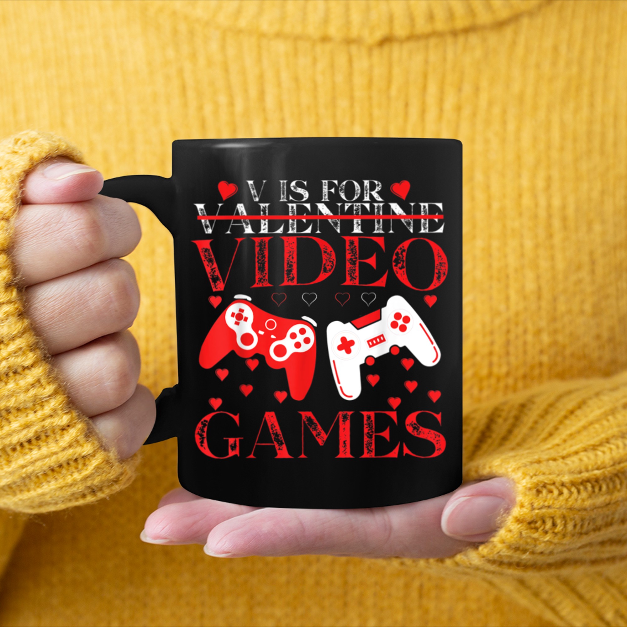 V IS FOR VIDEO GAMES Funny Valentines Day Gamer Boy Men - 2023-09-16T114048.976 mug black