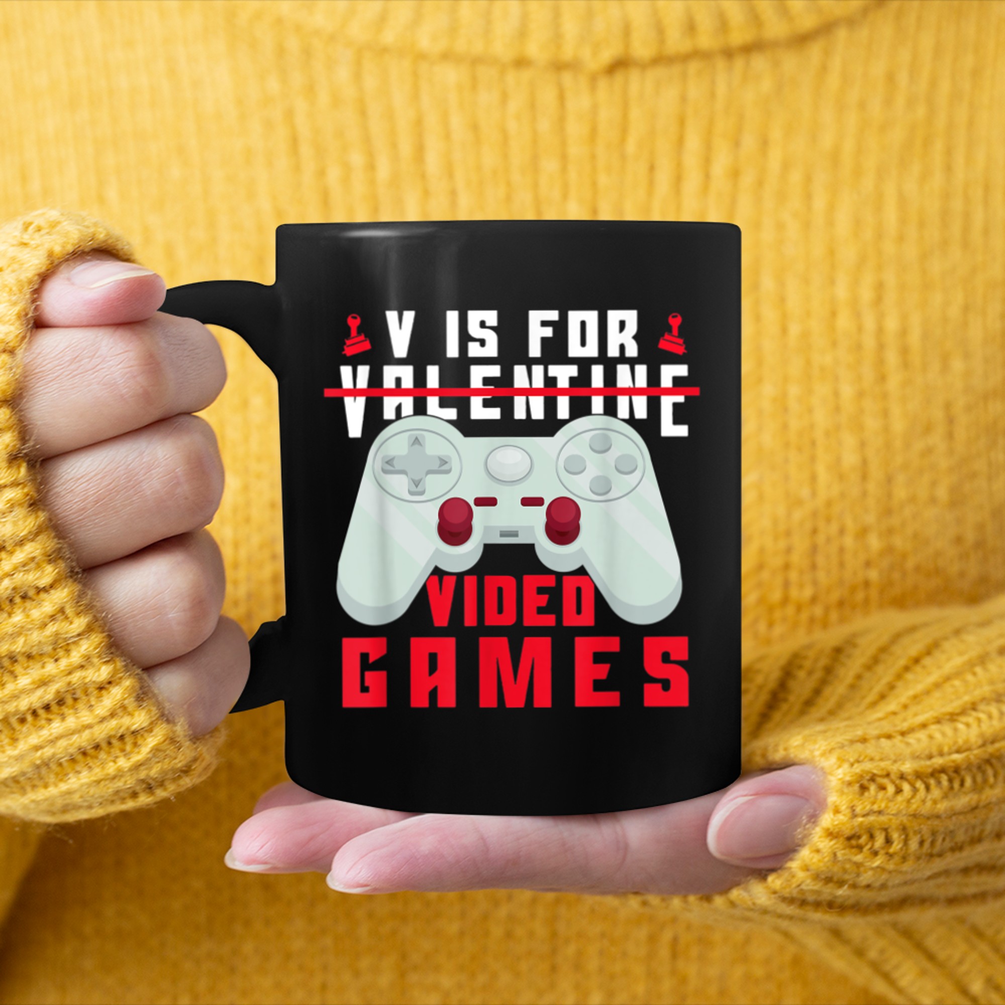 V Is For Video Games Funny Valentines Day Gamer Boy Men - 2023-09-16T114050.460 mug black