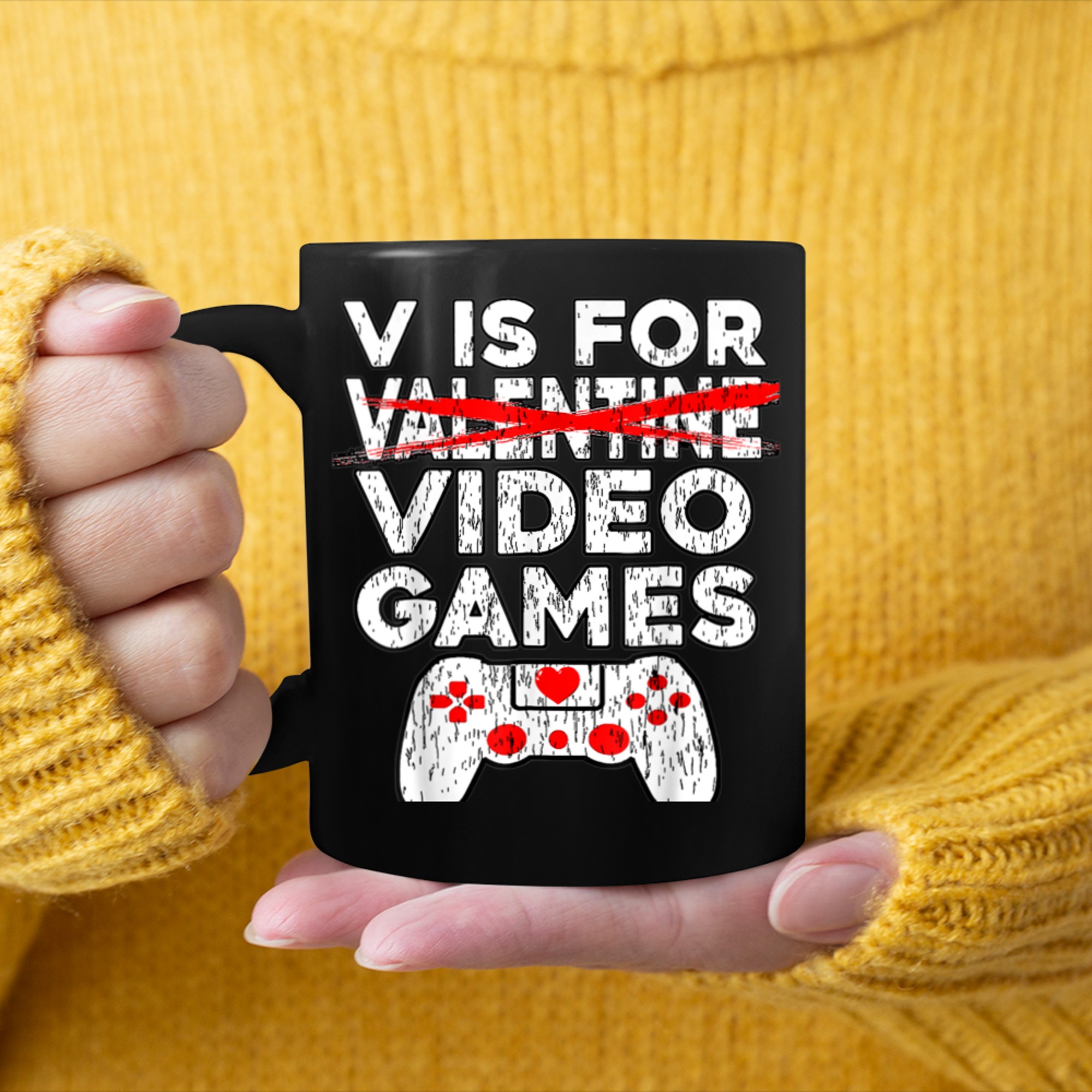 V Is For Video Games Funny Valentines Day Gamer Boy Men - 2023-09-16T114050.854 mug black