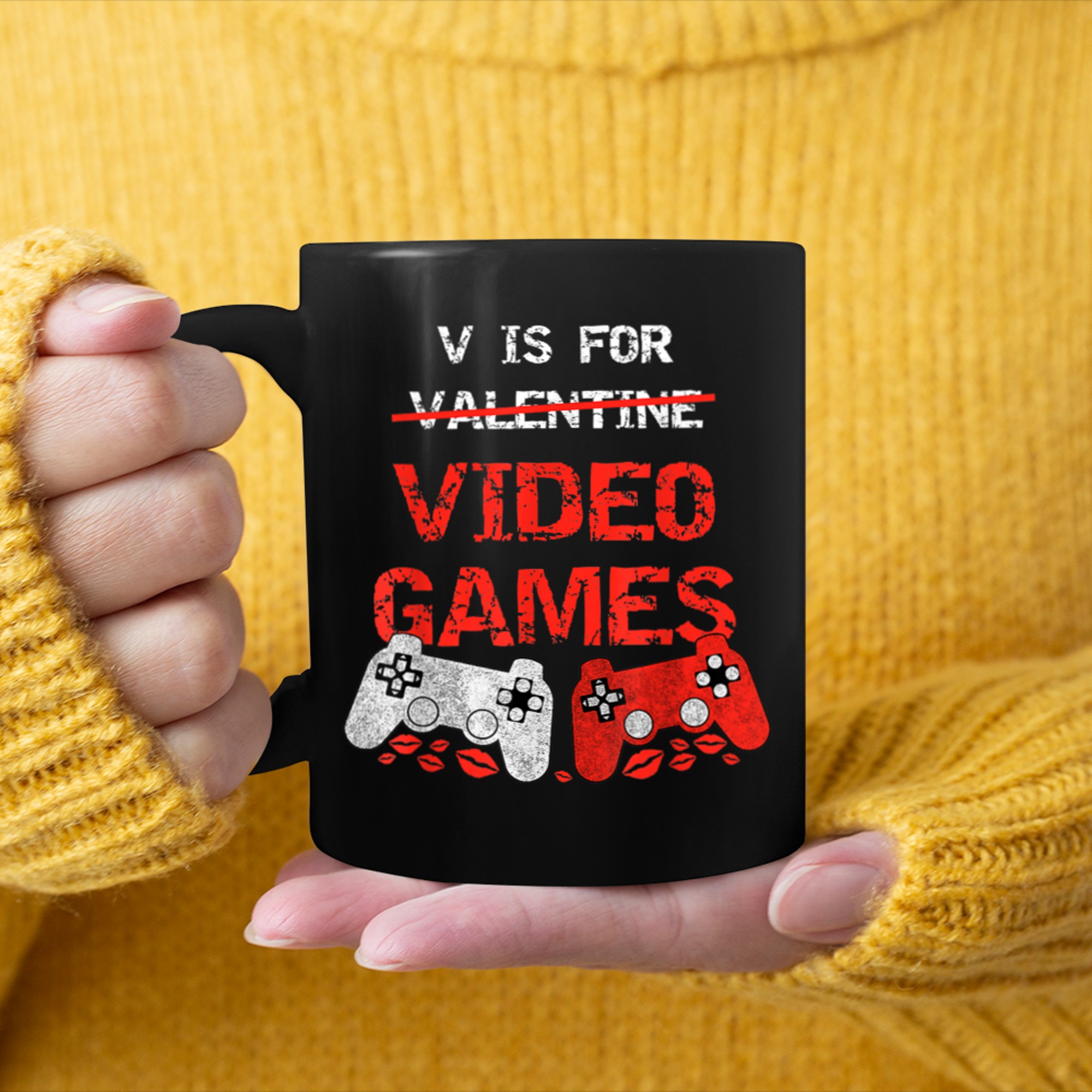 V Is For Video Games Funny Valentines Day Gamer Boy Men - 2023-09-16T114051.558 mug black