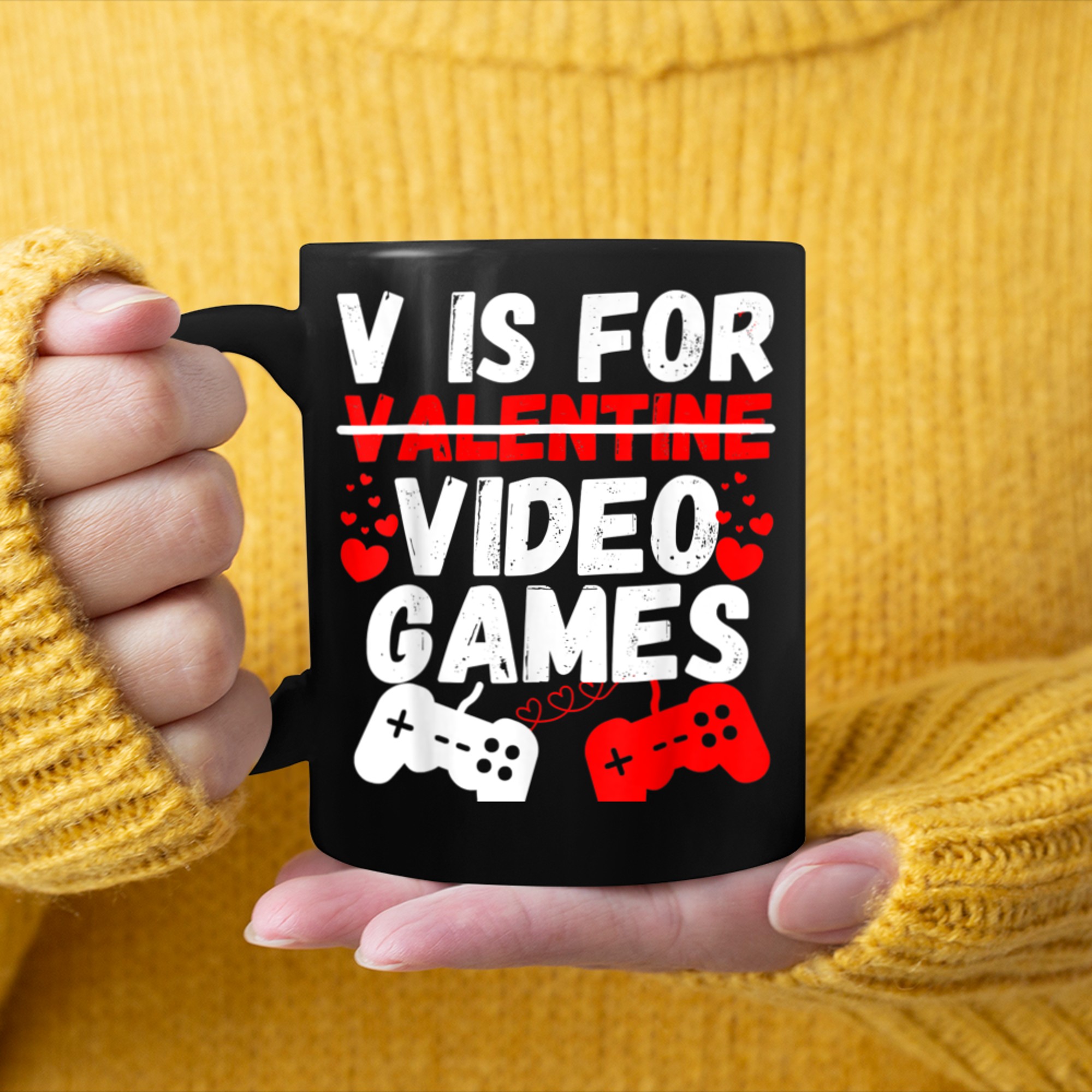 V Is For Video Games Funny Valentines Day Gamer Boy Men - 2023-09-16T114051.560 mug black