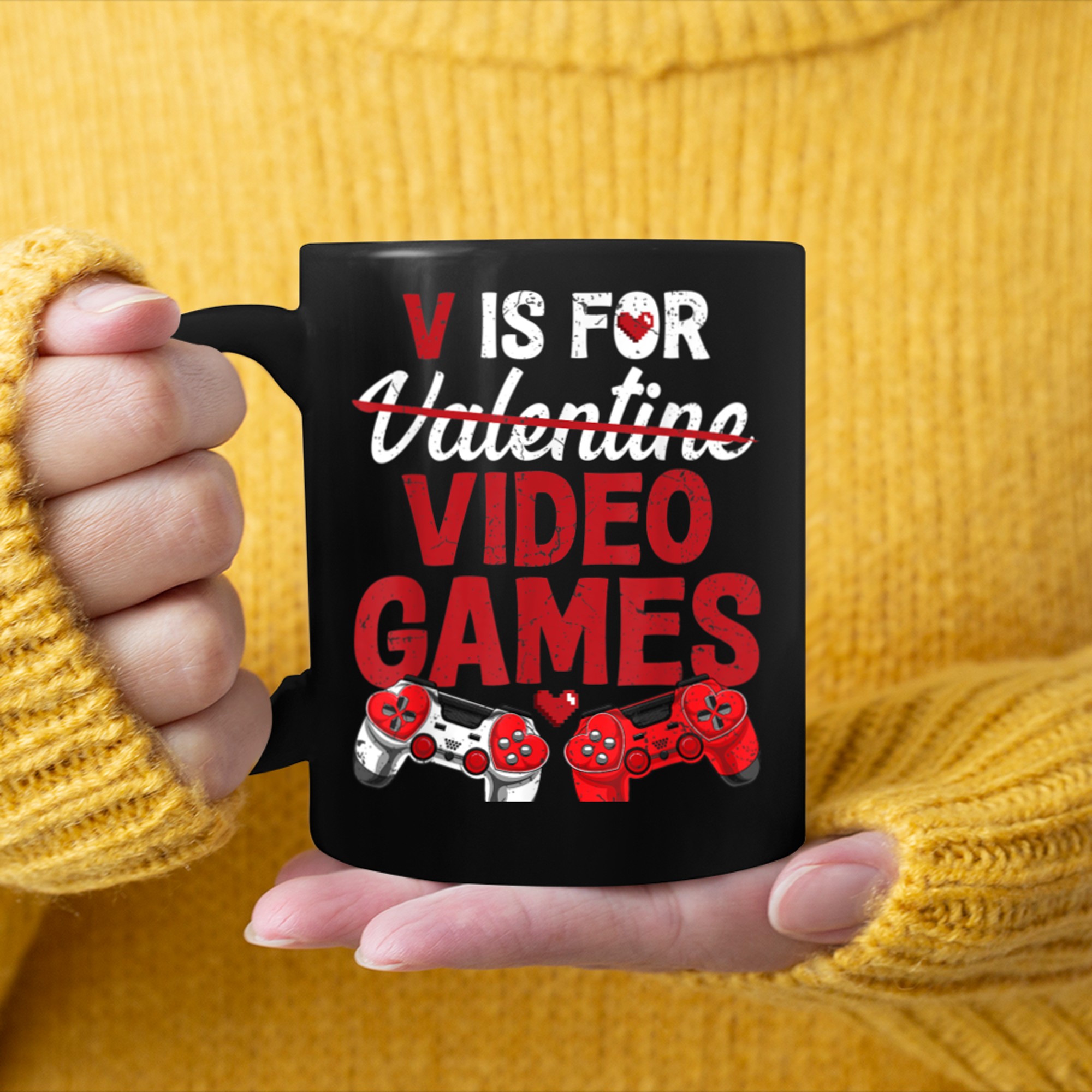 V Is For Video Games Funny Valentines Day Gamer Boy Men - 2023-09-16T114052.322 mug black