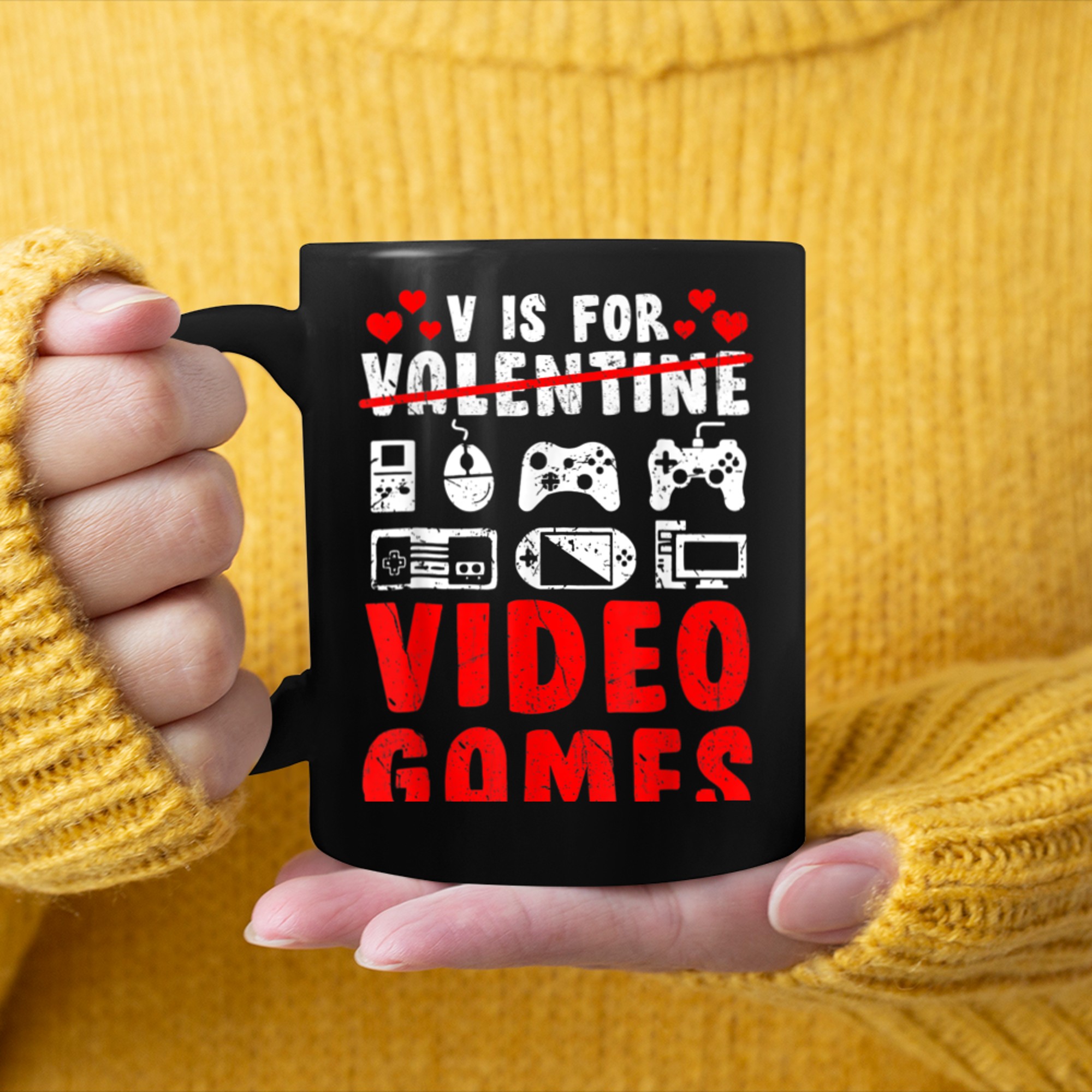 V Is For Video Games Funny Valentines Day Gamer Boy Men - 2023-09-16T114054.372 mug black