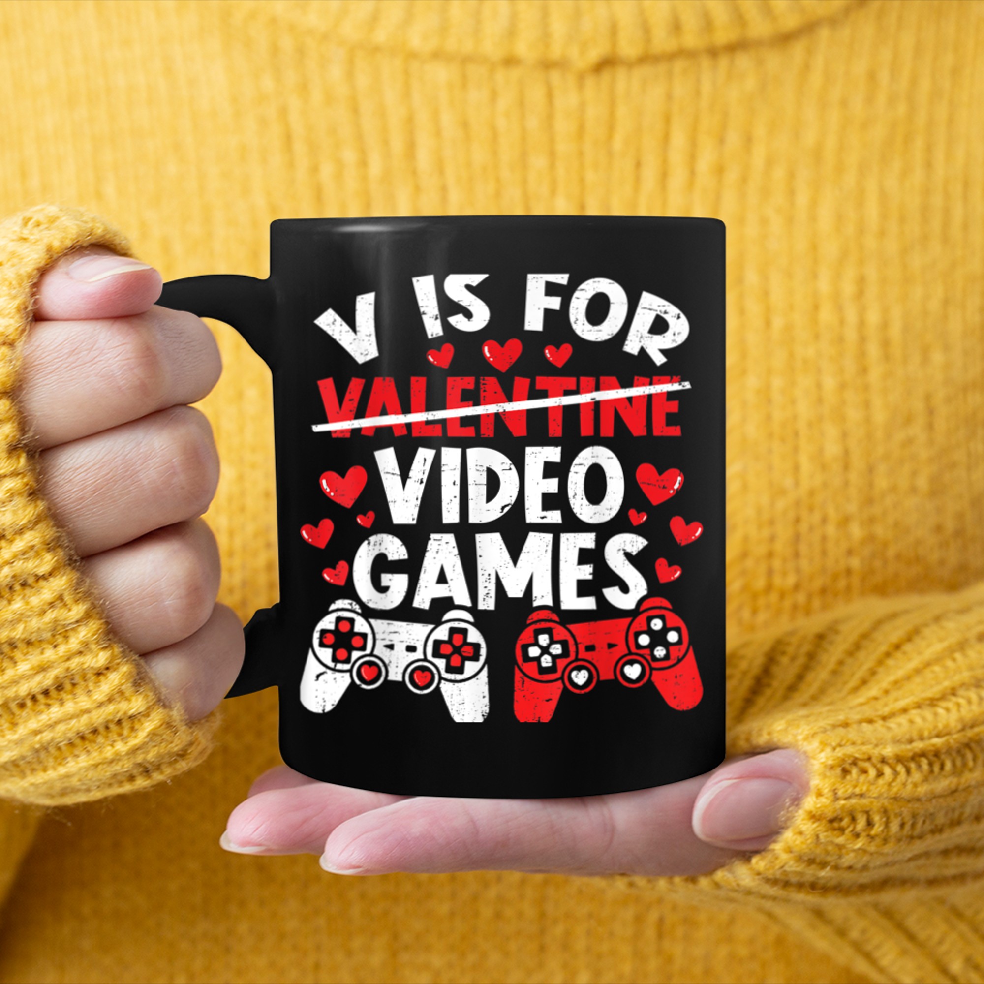 V Is For Video Games Funny Valentines Day Gamer Boy Men - 2023-09-16T114054.645 mug black