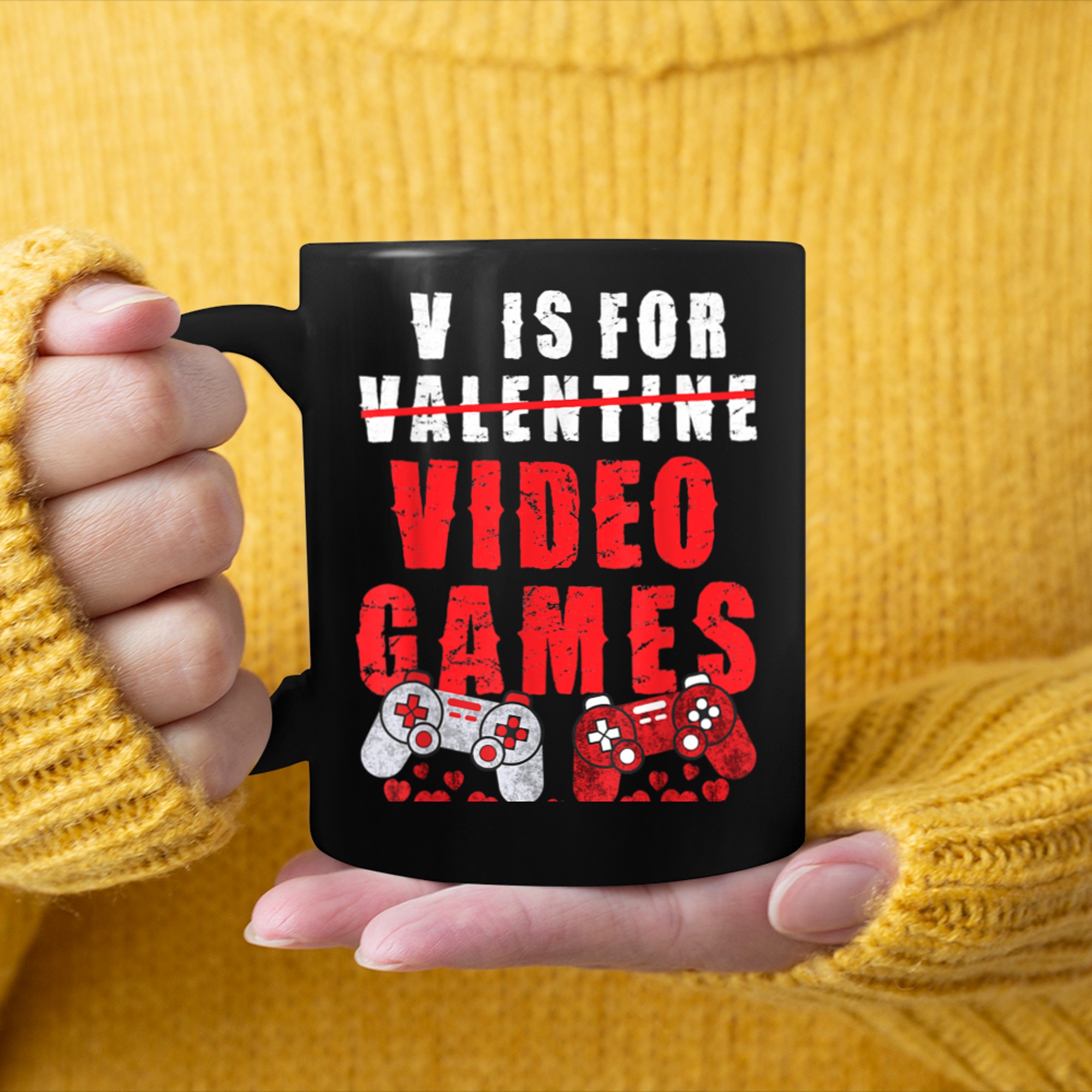 V Is For Video Games Funny Valentines Day Gamer Boy Men - 2023-09-16T114102.983 mug black