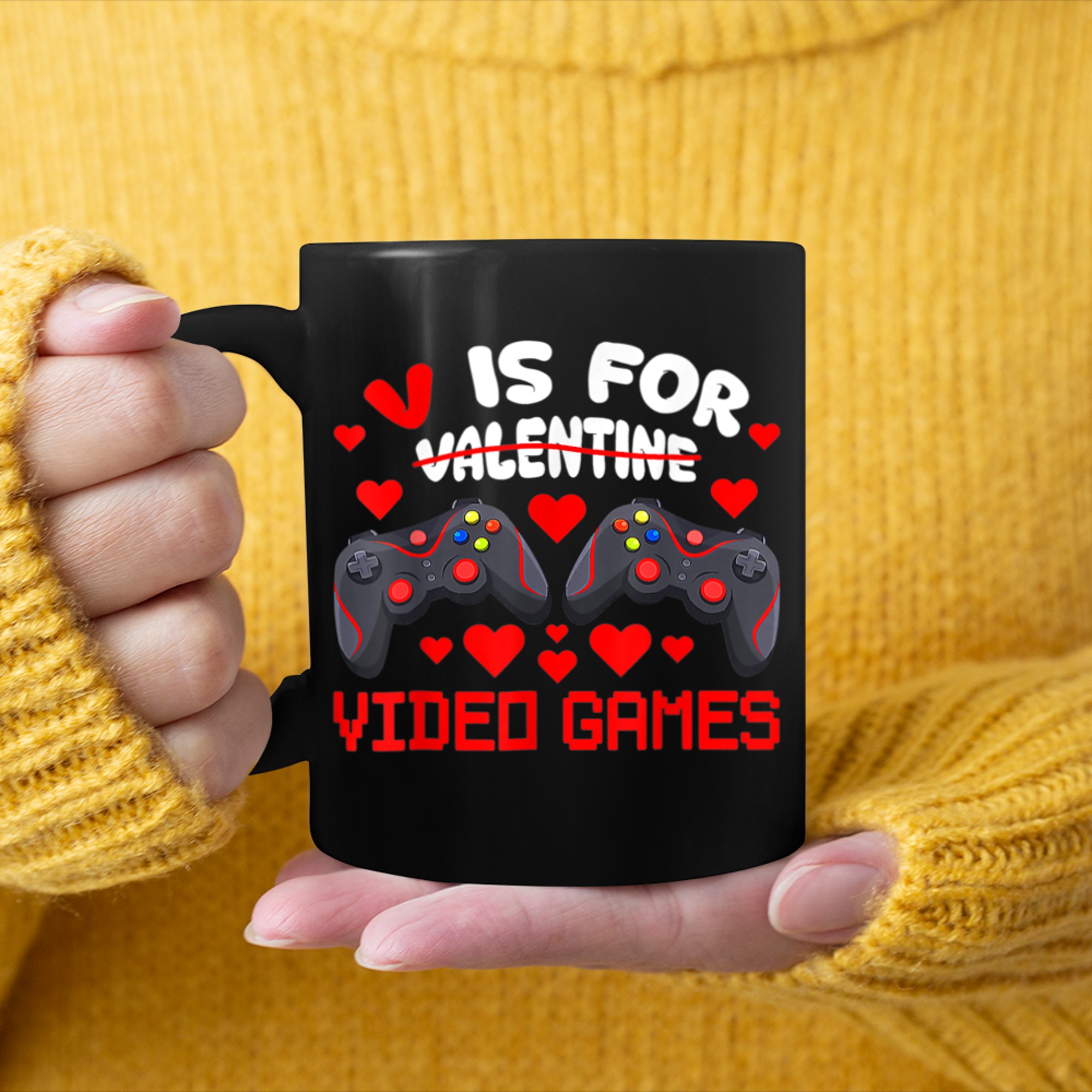 V Is For Video Games Funny Valentines Day Gamer Boy Men - 2023-09-16T114103.713 mug black