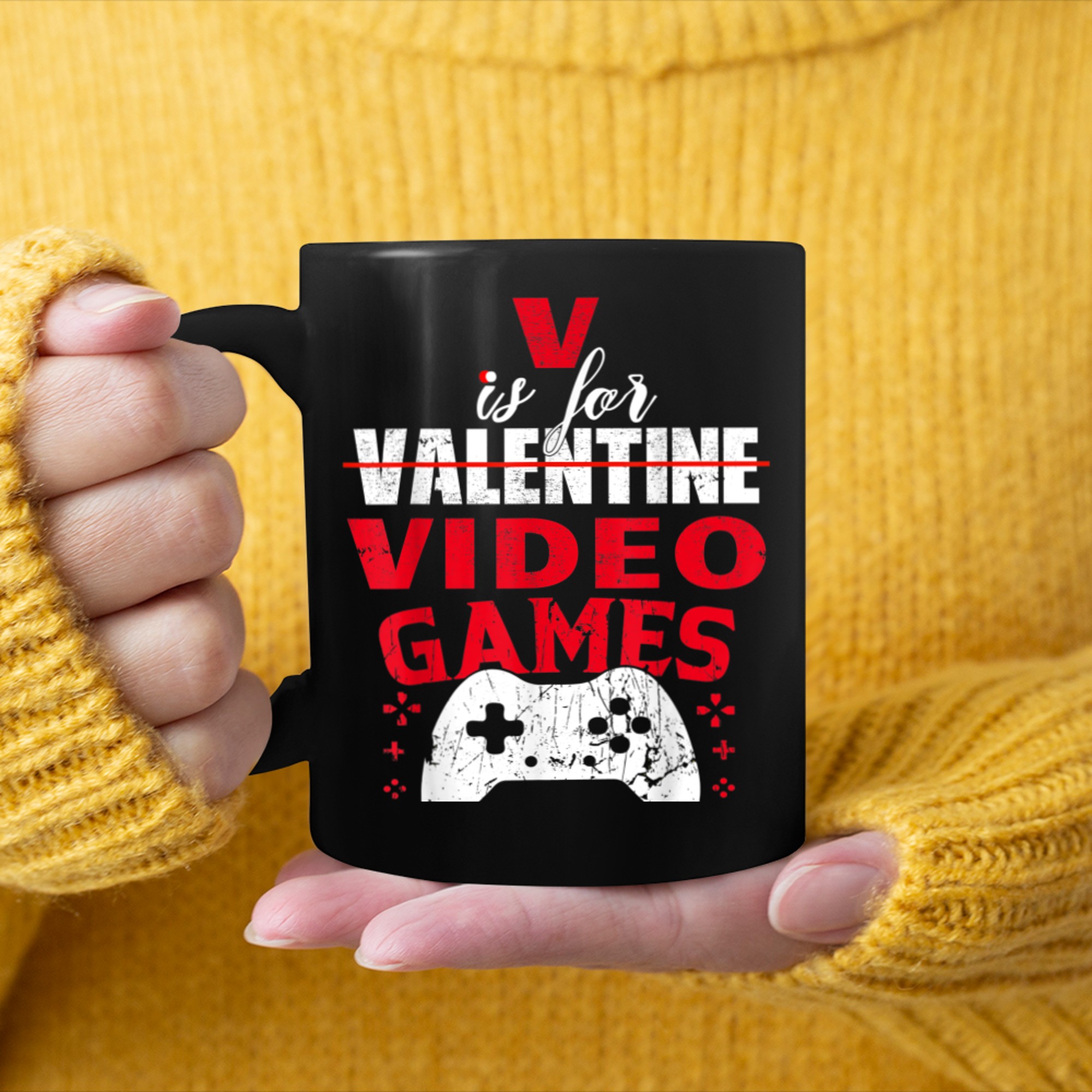 V Is For Video Games Funny Valentines Day Gamer Boy Men - 2023-09-16T114106.214 mug black