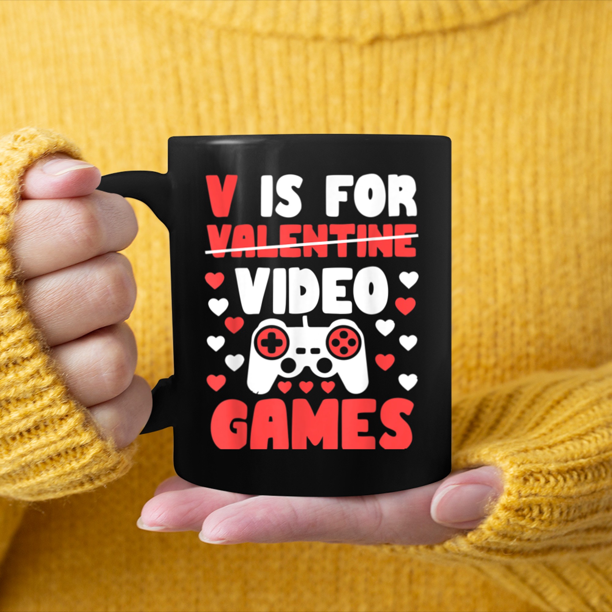 V Is For Video Games Funny Valentines Day Gamer Boy Men - 2023-09-16T114107.677 mug black