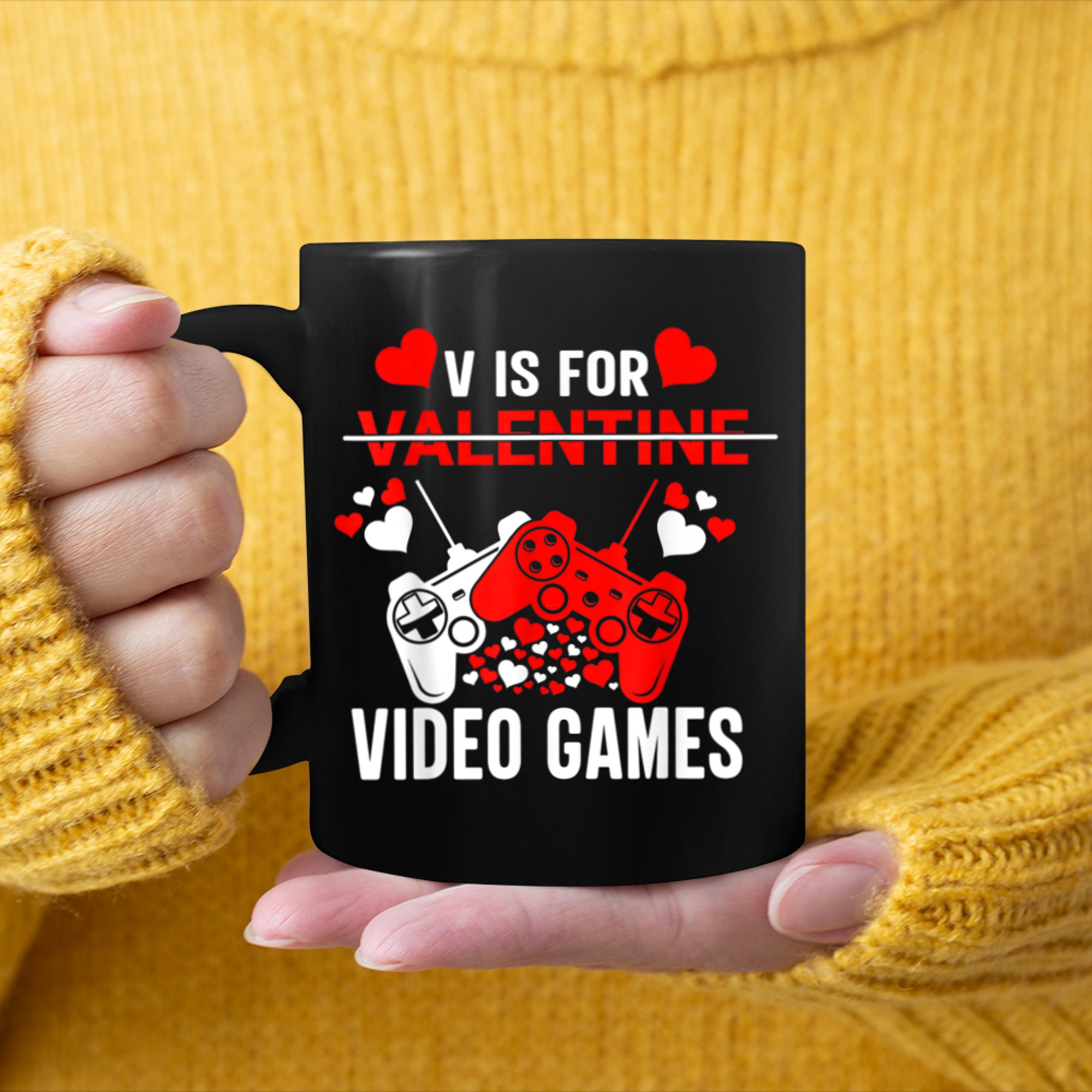 V Is For Video Games Funny Valentines Day Gamer Boy Men - 2023-09-16T114108.272 mug black