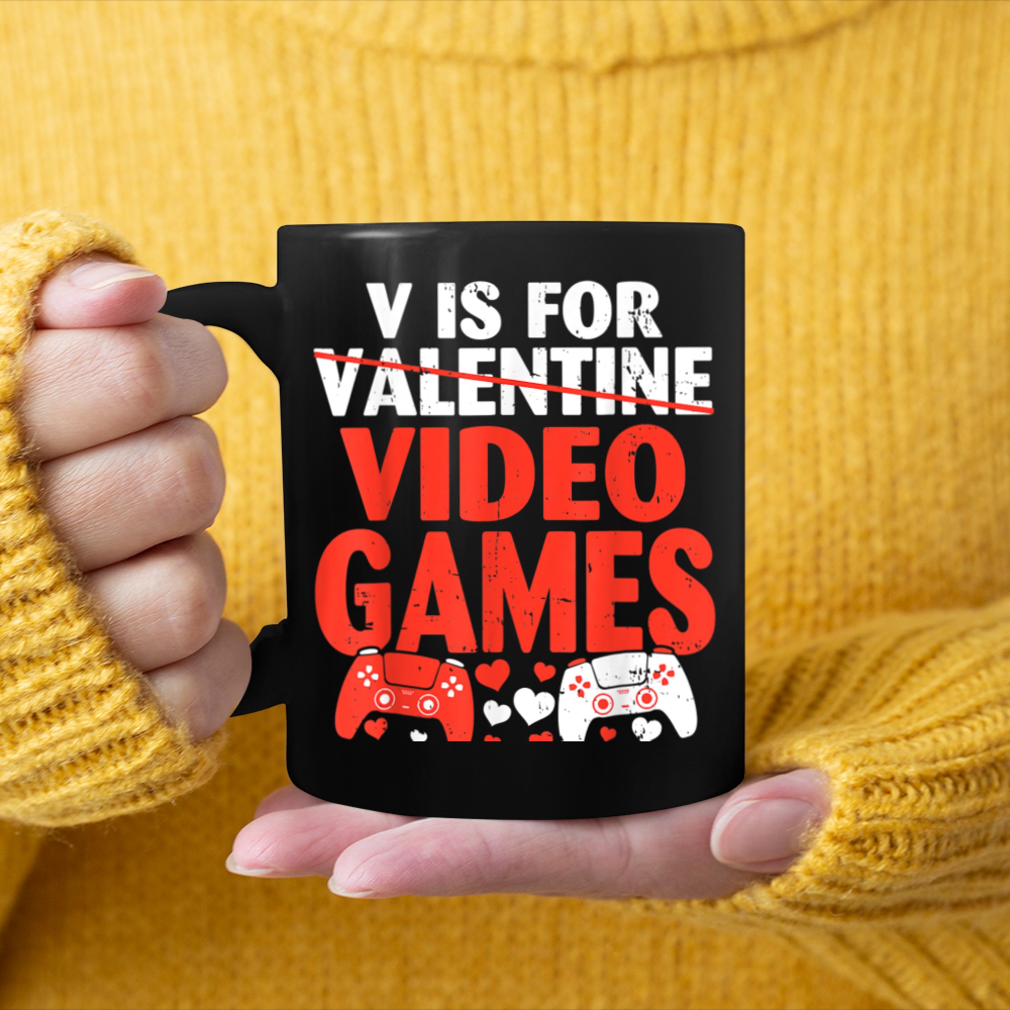 V Is For Video Games Funny Valentines Day Gamer Boy Men - 2023-09-16T114110.761 mug black