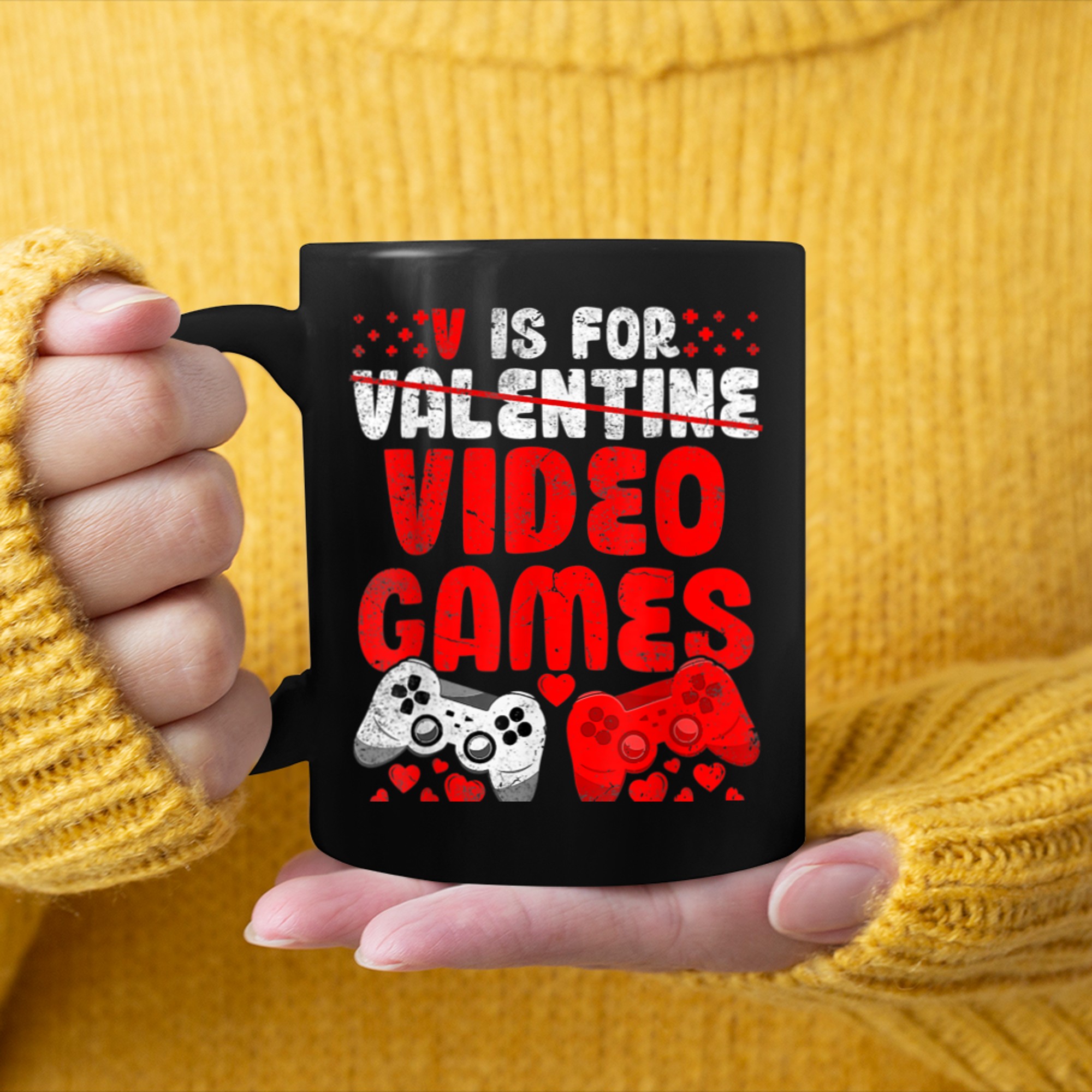 V Is For Video Games Funny Valentines Day Gamer Boy Men - 2023-09-16T114116.128 mug black