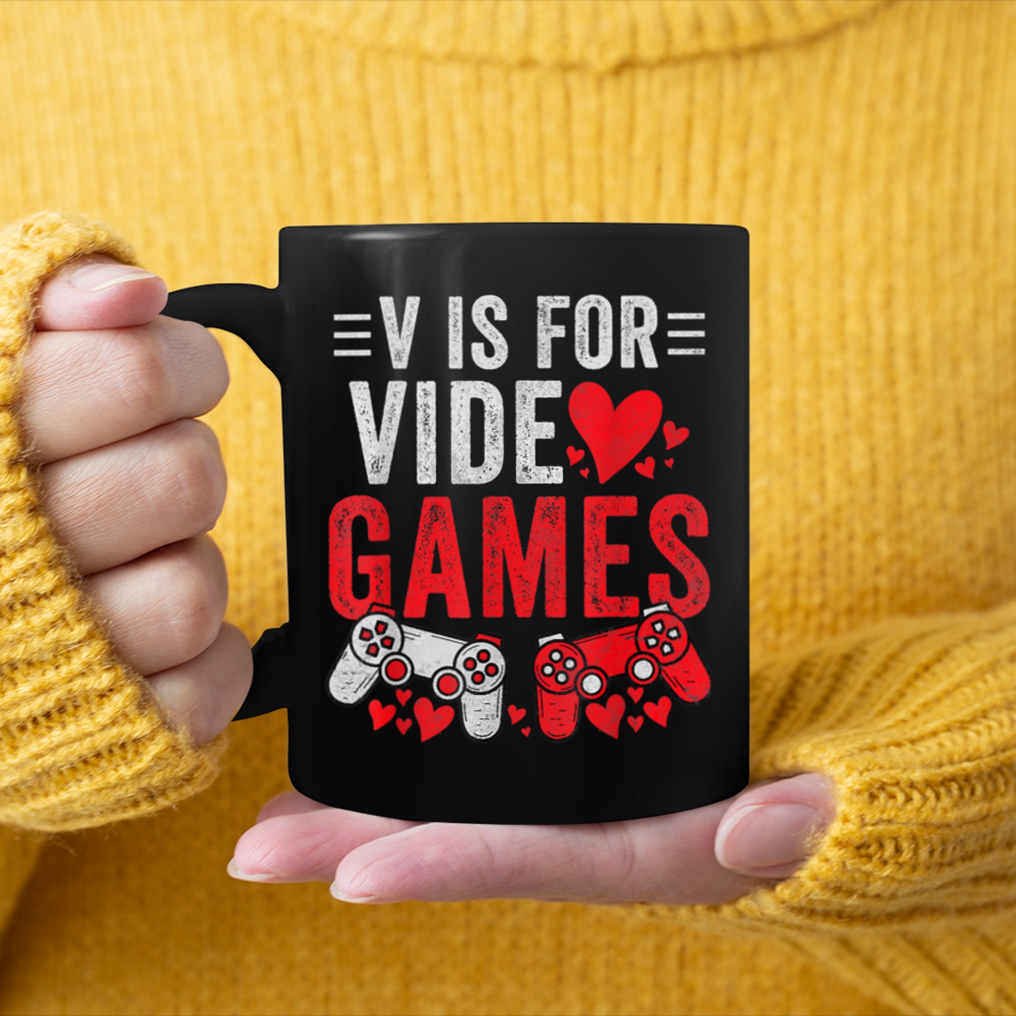 V Is For Video Games Funny Valentines Day Gamer Boy Men - 2023-09-16T114116.315 mug black