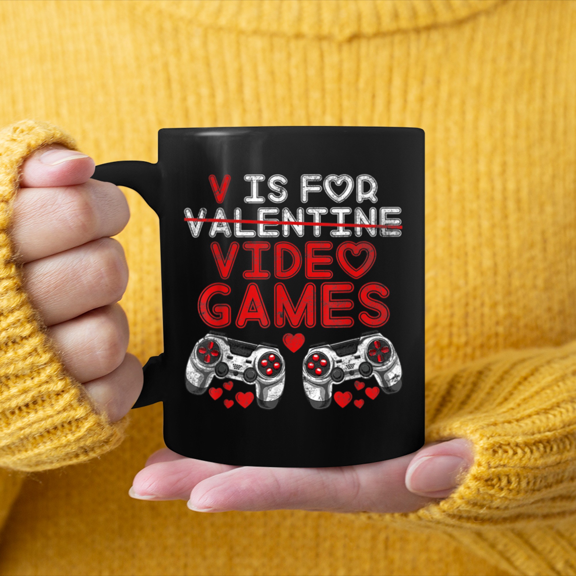 V Is For Video Games Funny Valentines Day Gamer Boy Men - 2023-09-16T114116.805 mug black