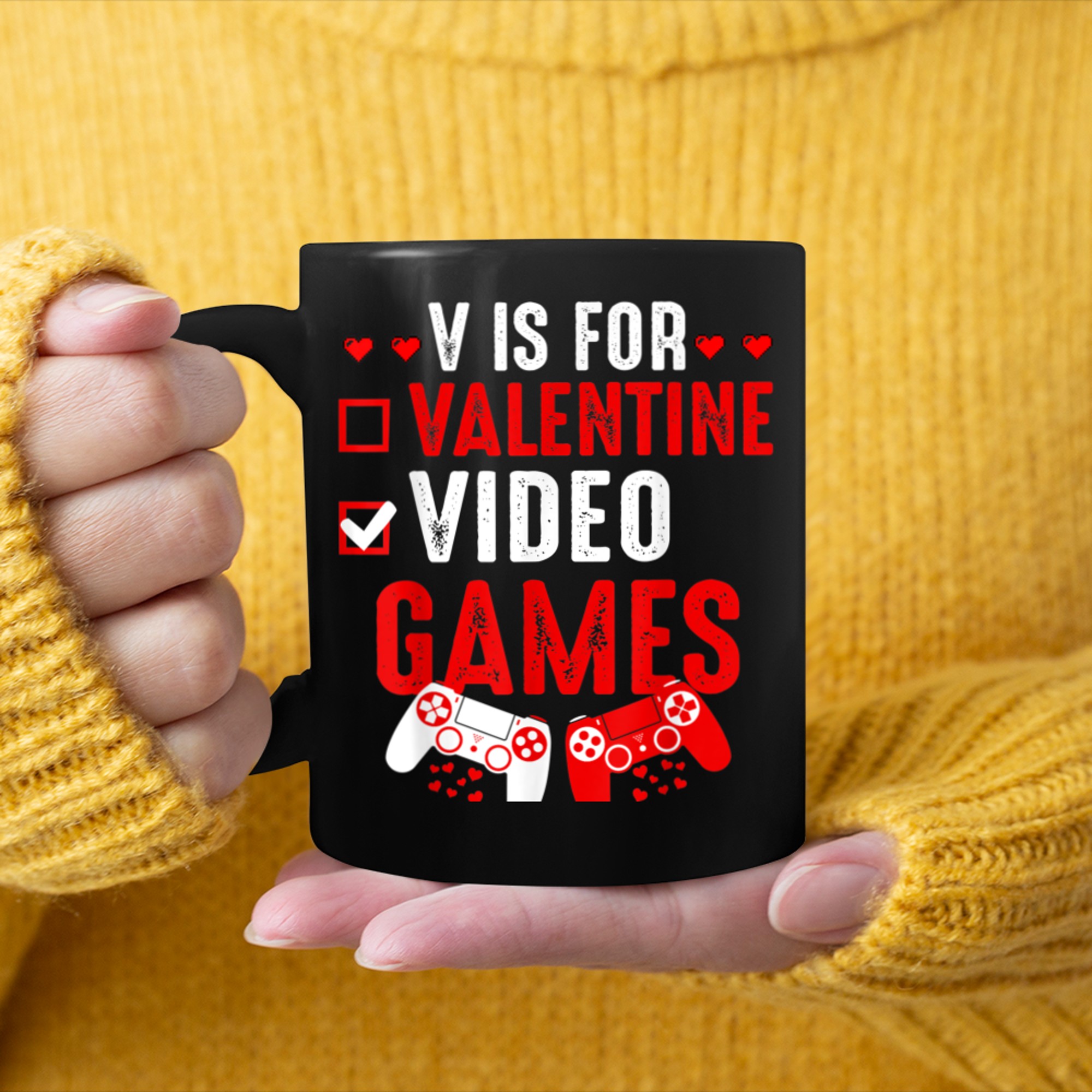 V Is For Video Games Funny Valentines Day Gamer Boy Men - 2023-09-16T114117.127 mug black