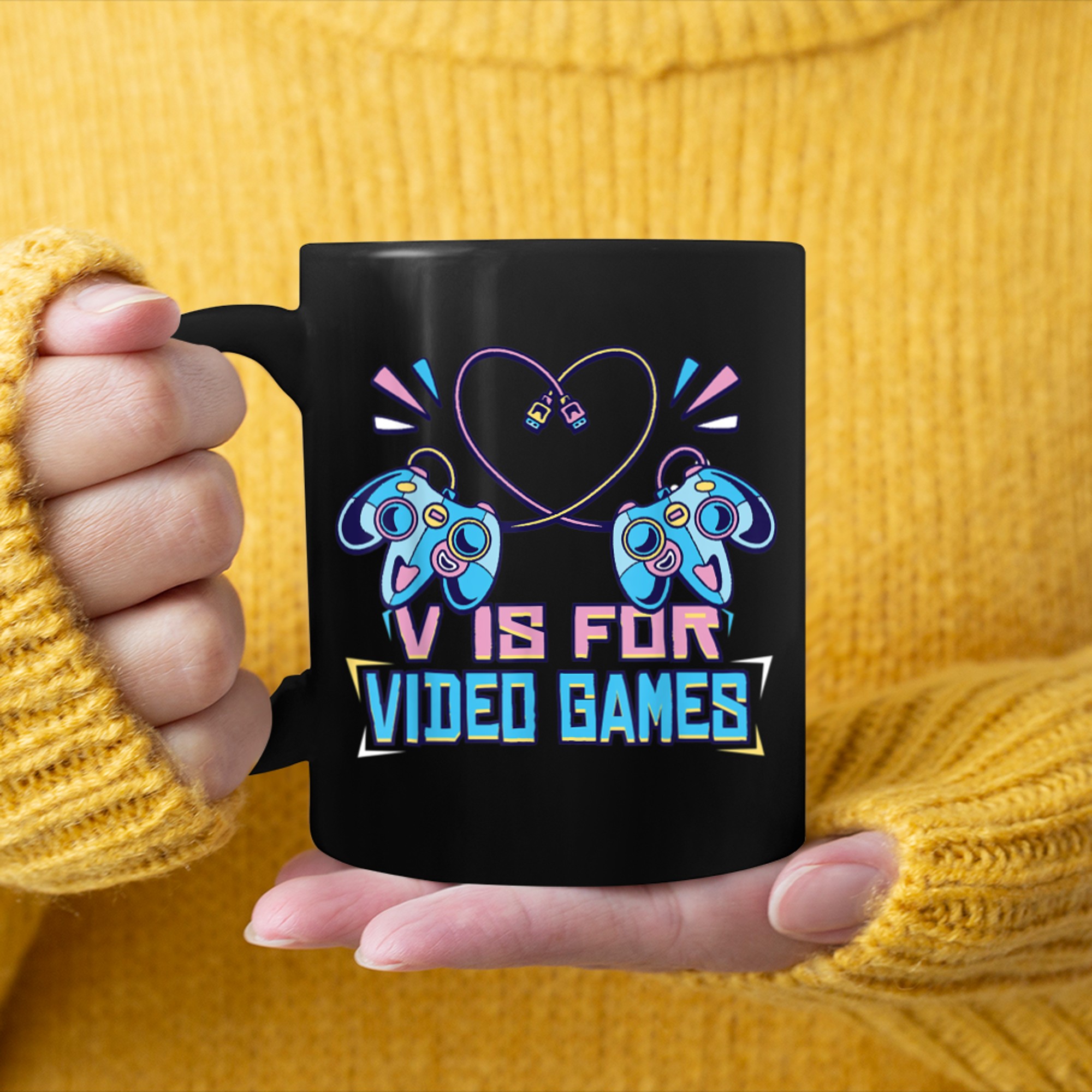 V IS FOR VIDEO GAMES Funny Valentines Day Gamer Boy Men - 2023-09-16T114117.617 mug black