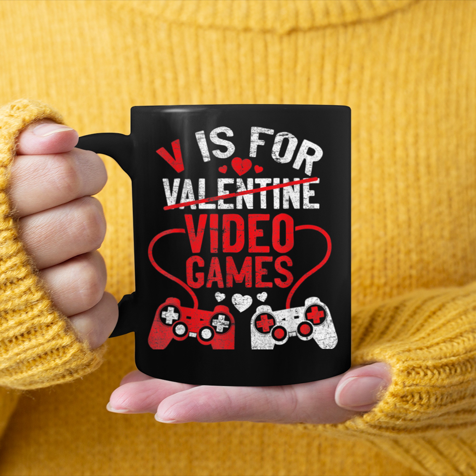 V Is For Video Games Funny Valentines Day Gamer Boy Men - 2023-09-16T114118.430 mug black