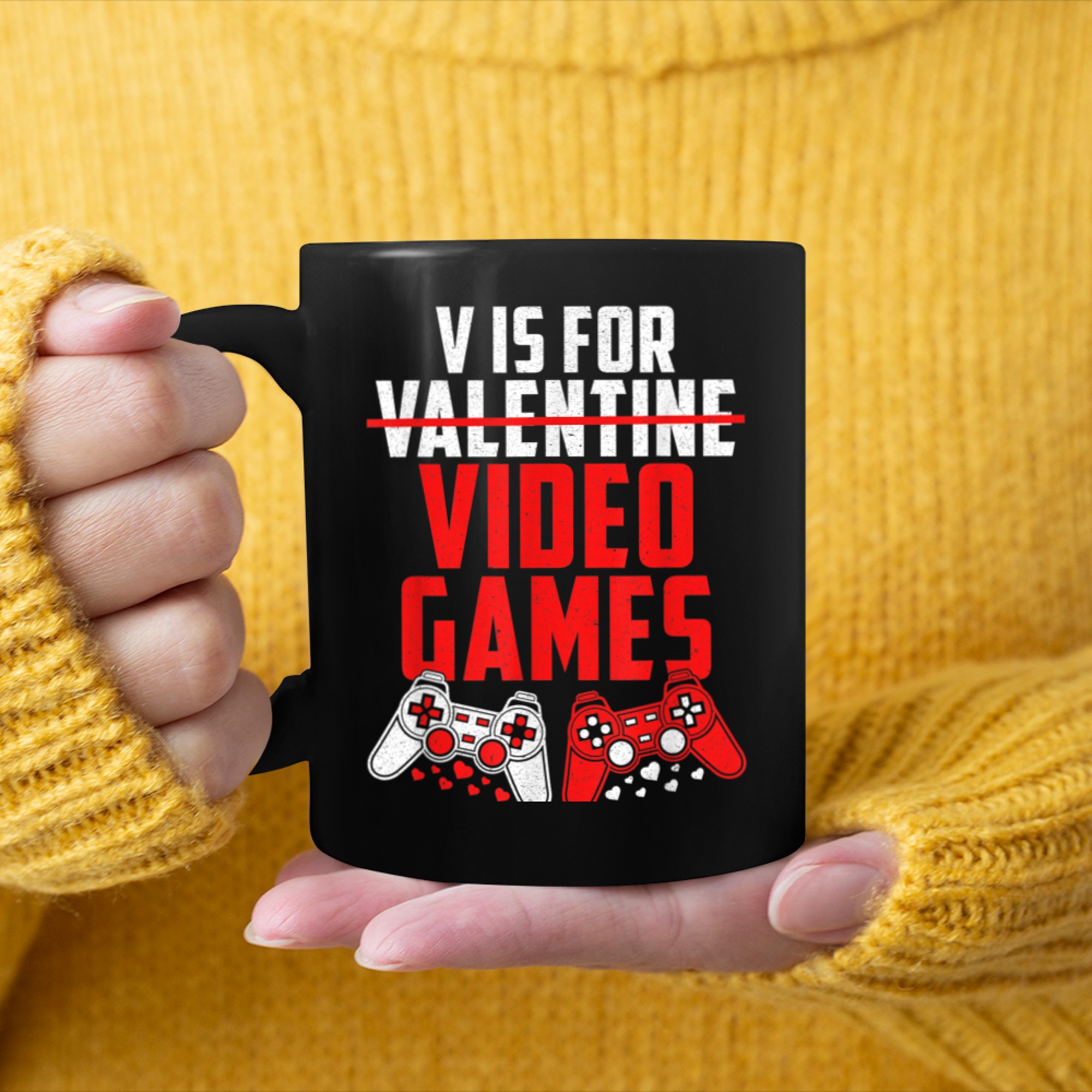 V Is For Video Games Funny Valentines Day Gamer Boy Men - 2023-09-16T114118.511 mug black