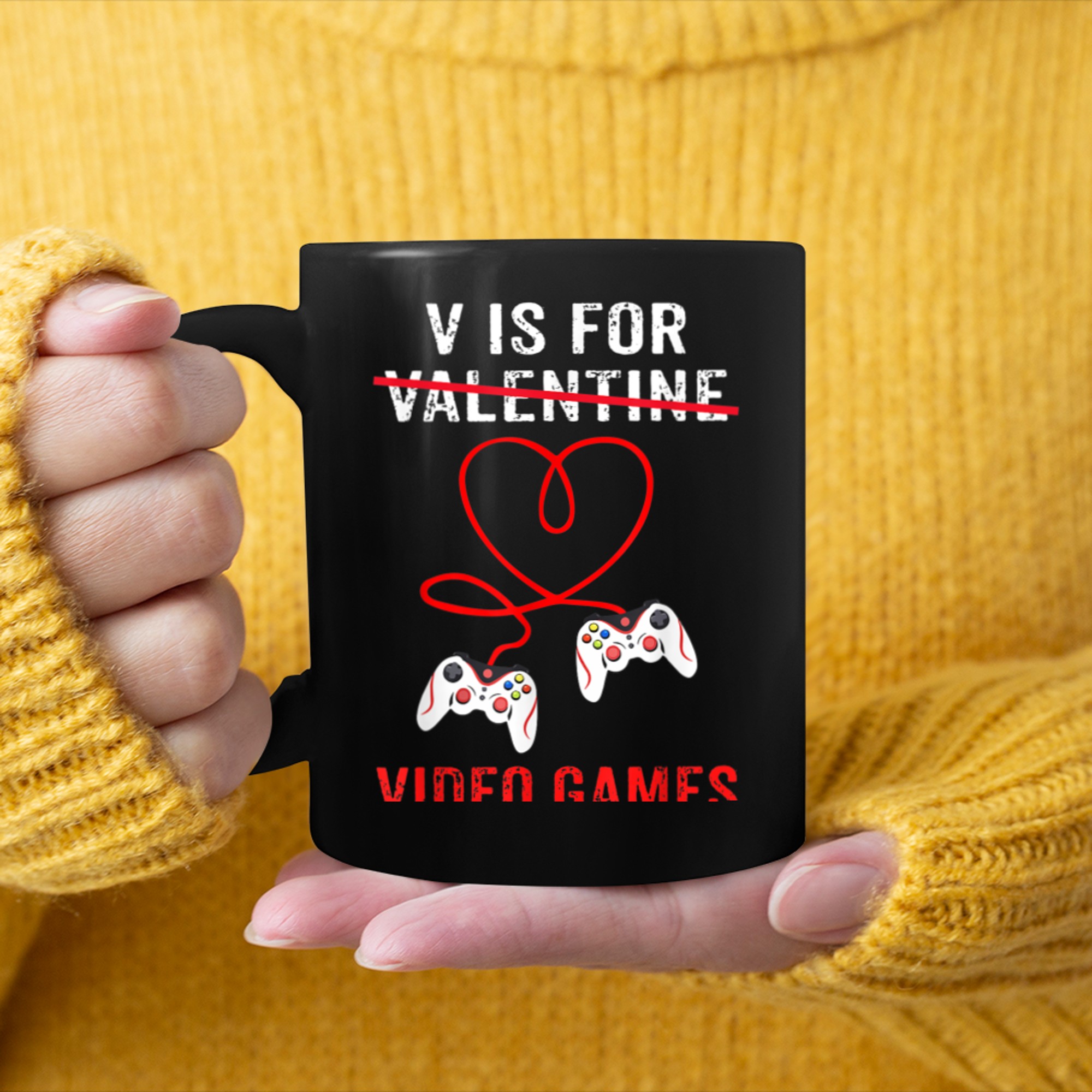 V Is For Video Games Funny Valentines Day Gamer Boy Men - 2023-09-16T114119.728 mug black