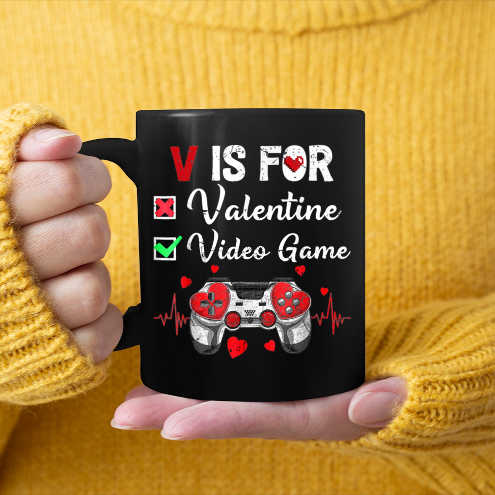 V Is For Video Games Funny Valentines Day Gamer Boy Men - 2023-09-16T114119.823 mug black