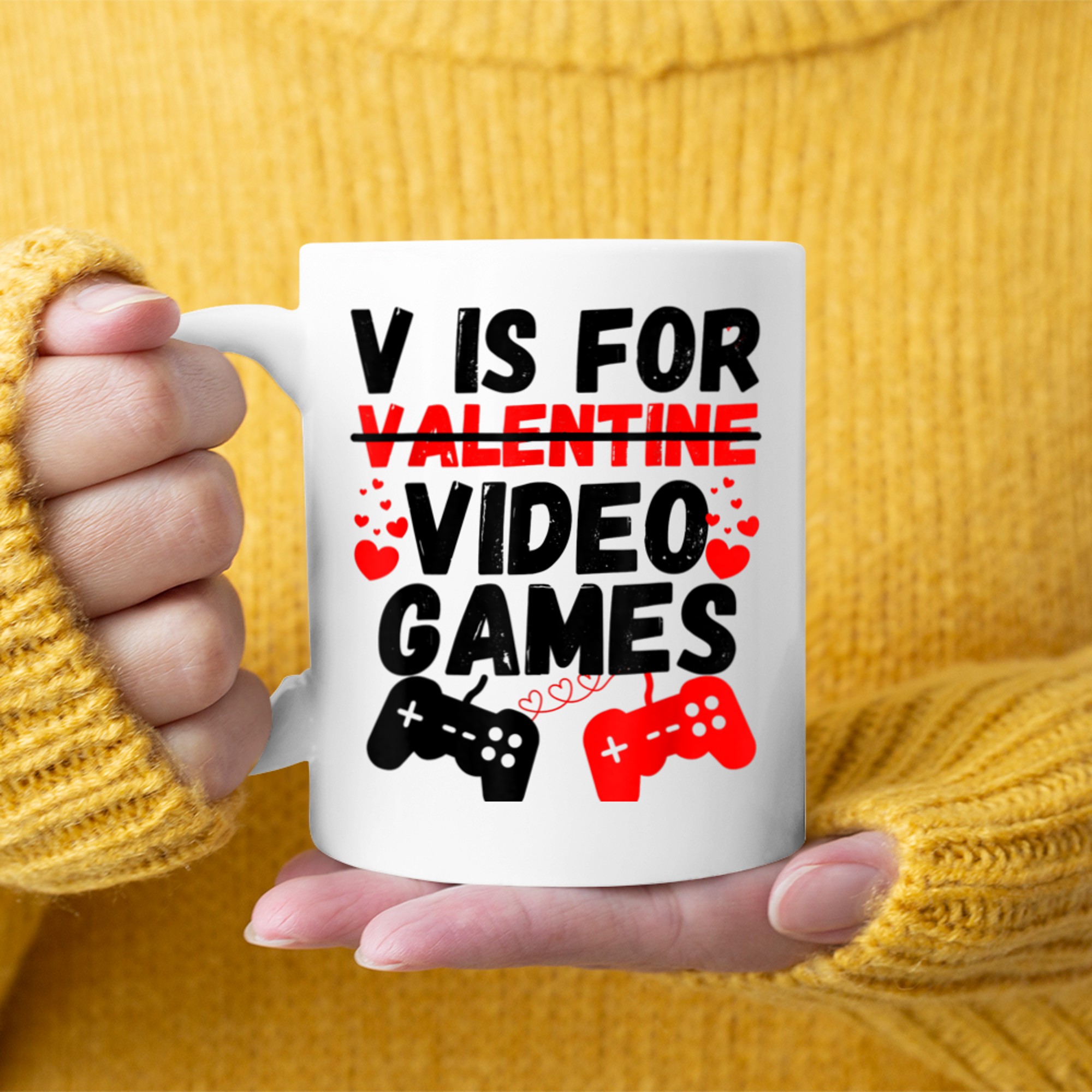 V Is For Video Games Funny Valentines Day Gamer Boy Men - 2023-09-16T114120.450 mug white