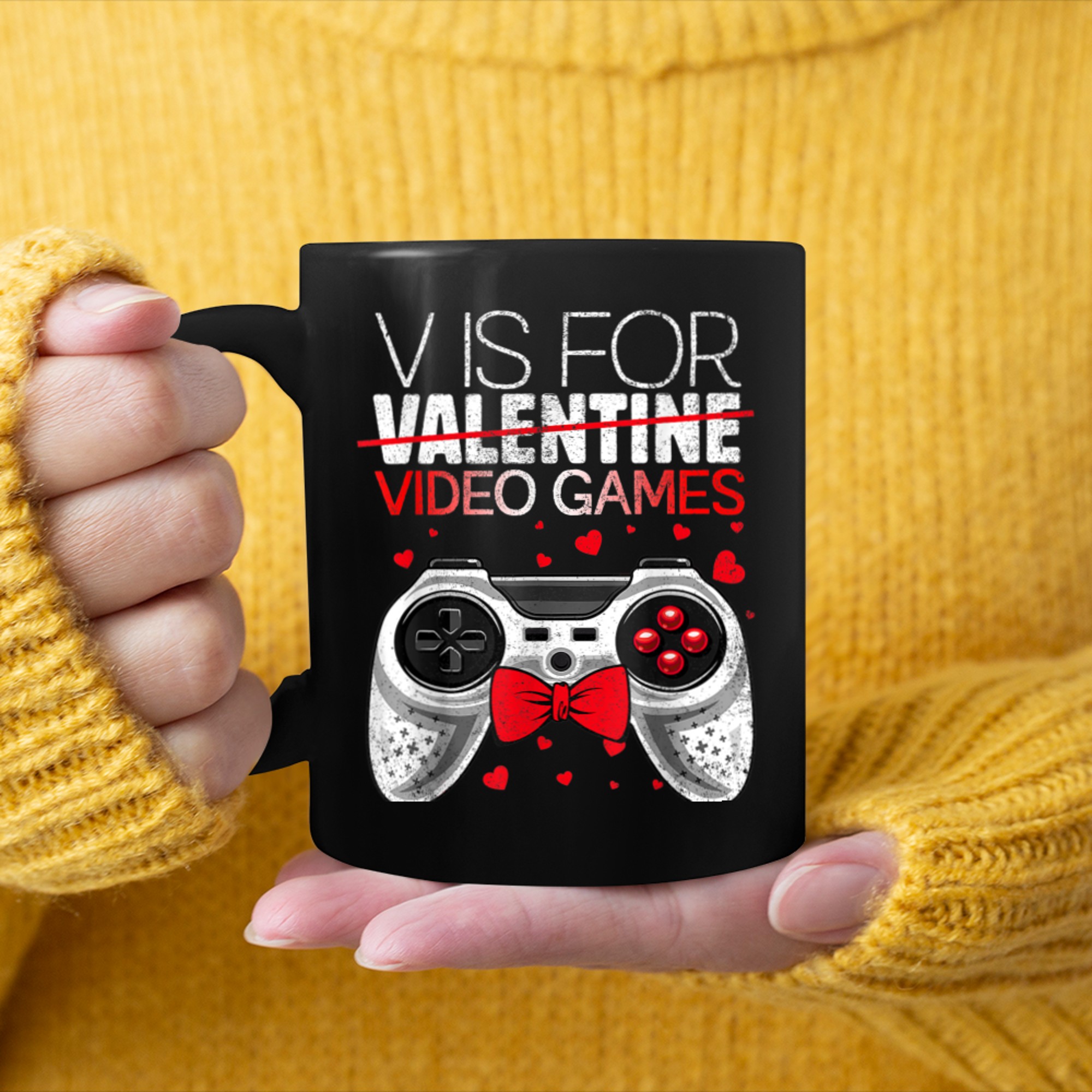 V Is For Video Games Funny Valentines Day Gamer Boy Men - 2023-09-16T114120.511 mug black