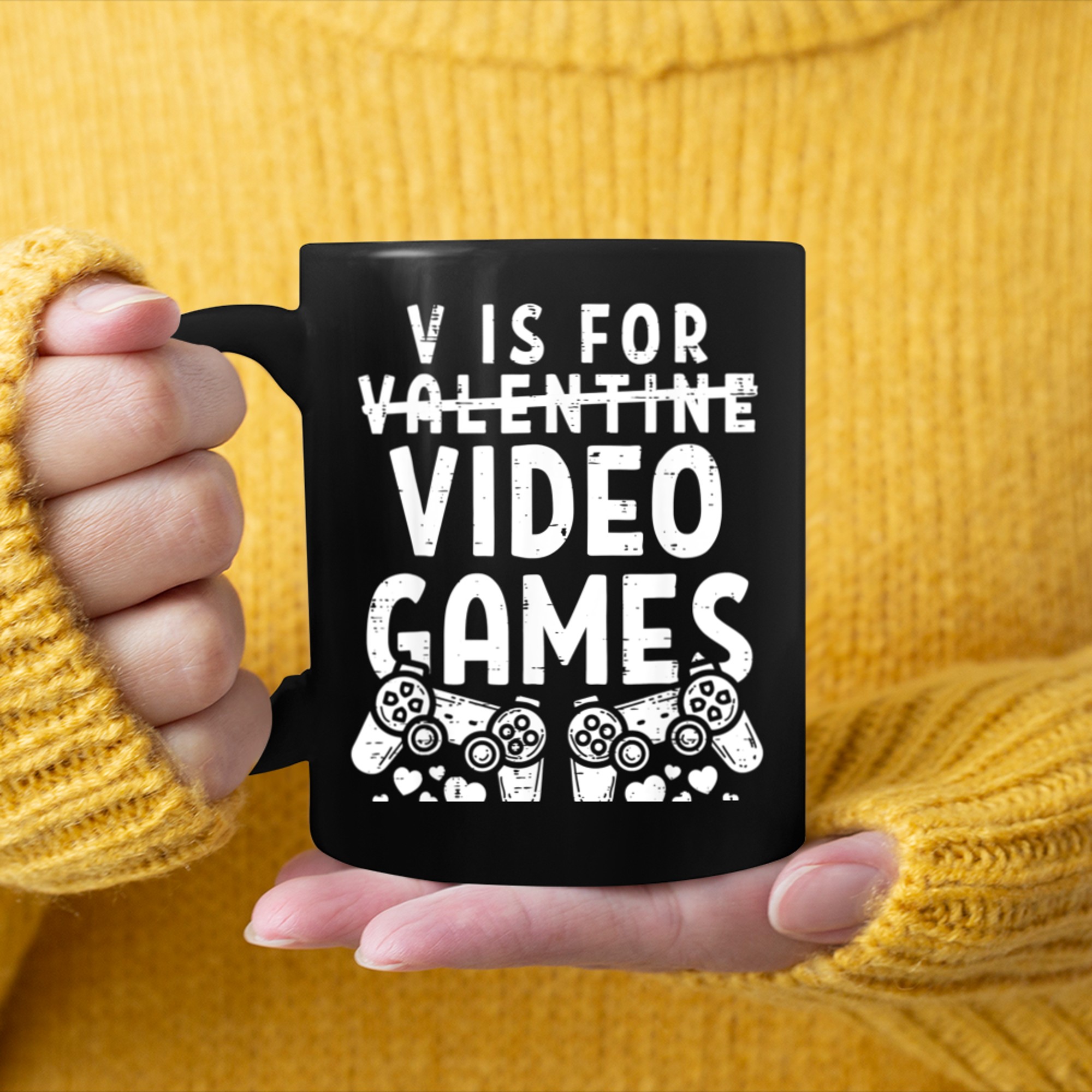 V Is For Video Games Funny Valentines Day Gamer Boy Men - 2023-09-16T114123.991 mug black