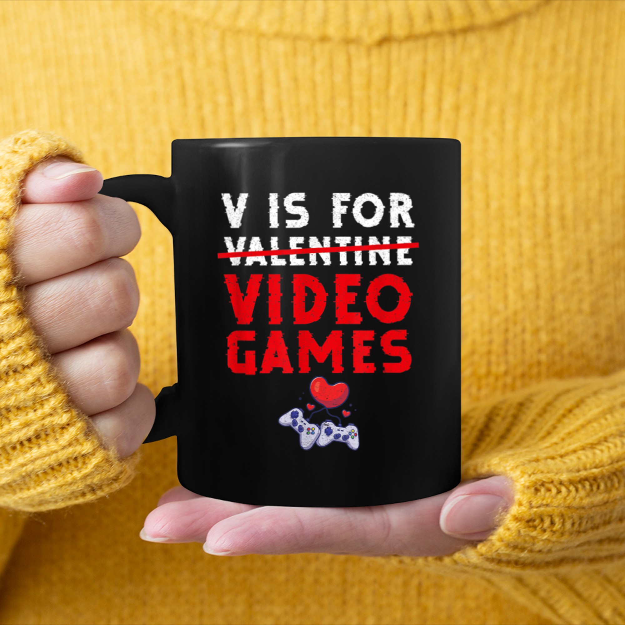 V Is For Video Games Funny Valentines Day Gamer Boy Men - 2023-09-16T114124.094 mug black