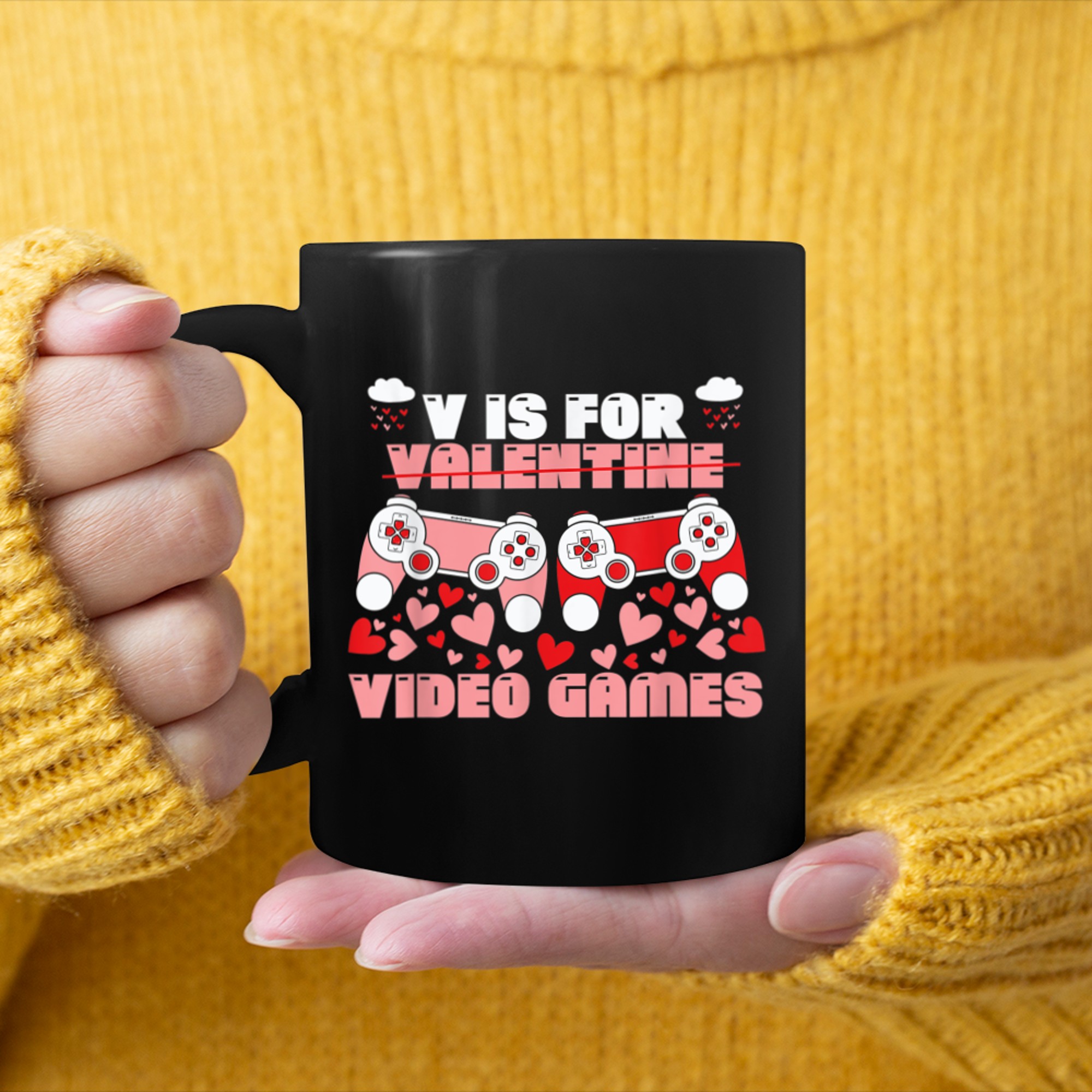 V Is For Video Games Funny Valentines Day Gamer Boy Men - 2023-09-16T114125.206 mug black