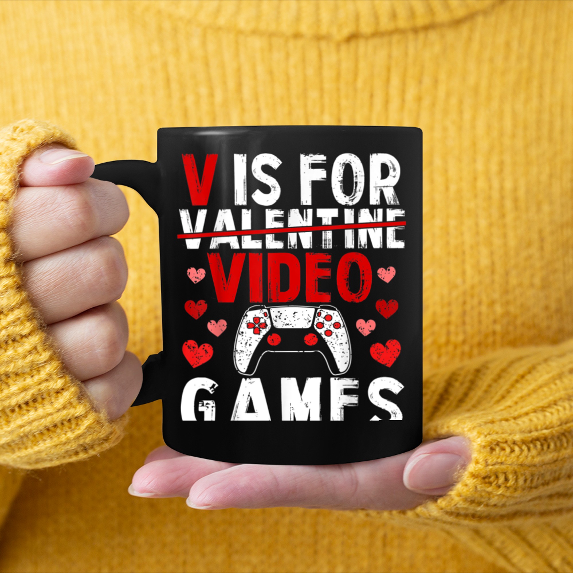 V IS FOR VIDEO GAMES Funny Valentines Day Gamer Boy Men - 2023-09-16T114125.626 mug black