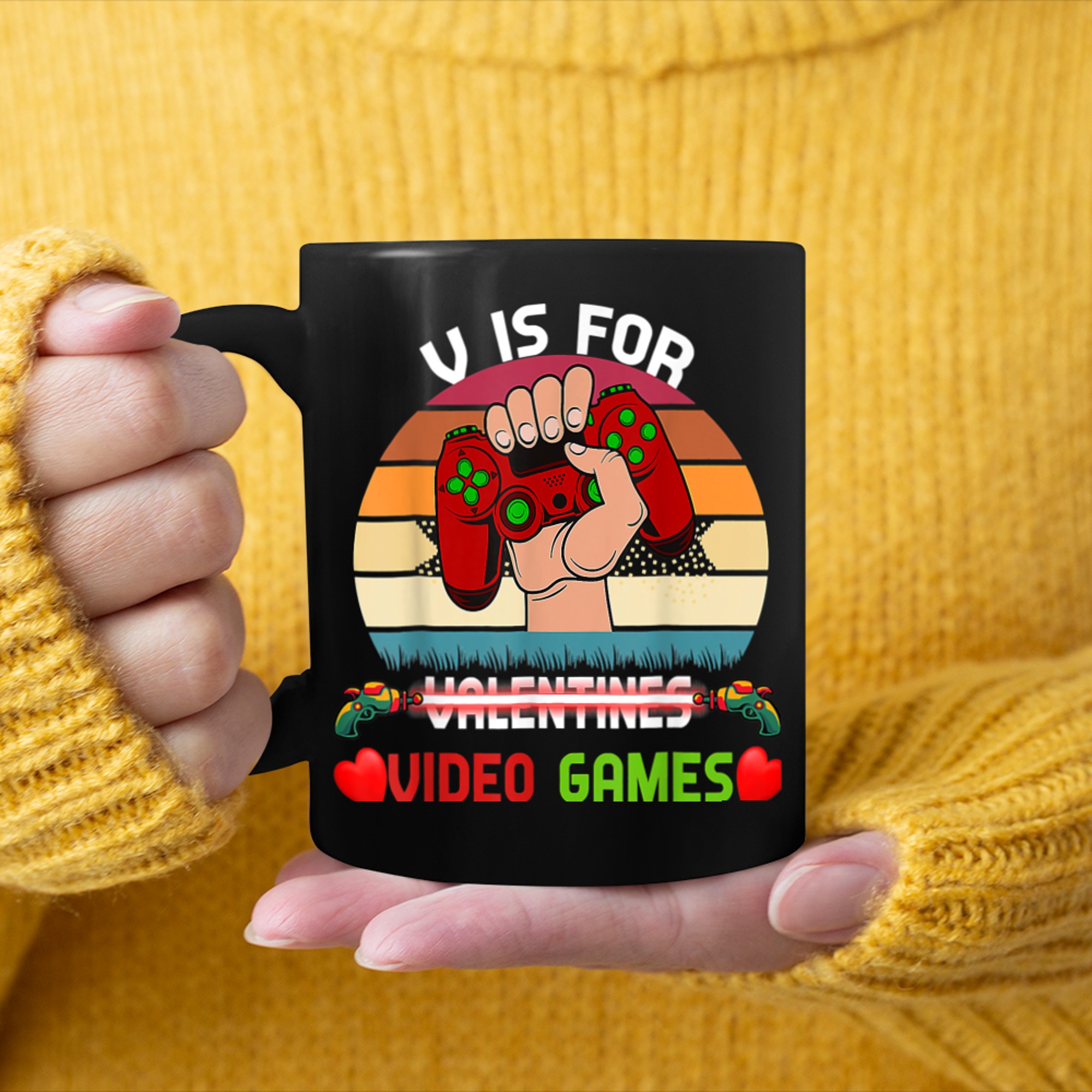 V Is For Video Games Funny Valentines Day Gamer Boy Men - 2023-09-16T114126.047 mug black