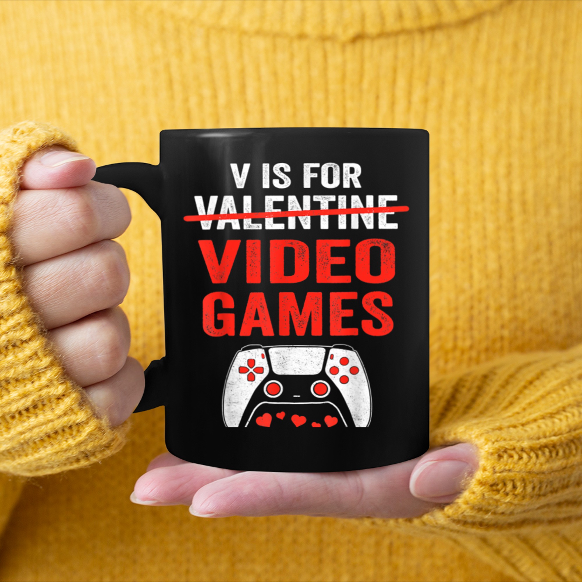 V Is For Video Games Funny Valentines Day Gamer Boy Men - 2023-09-16T114126.233 mug black