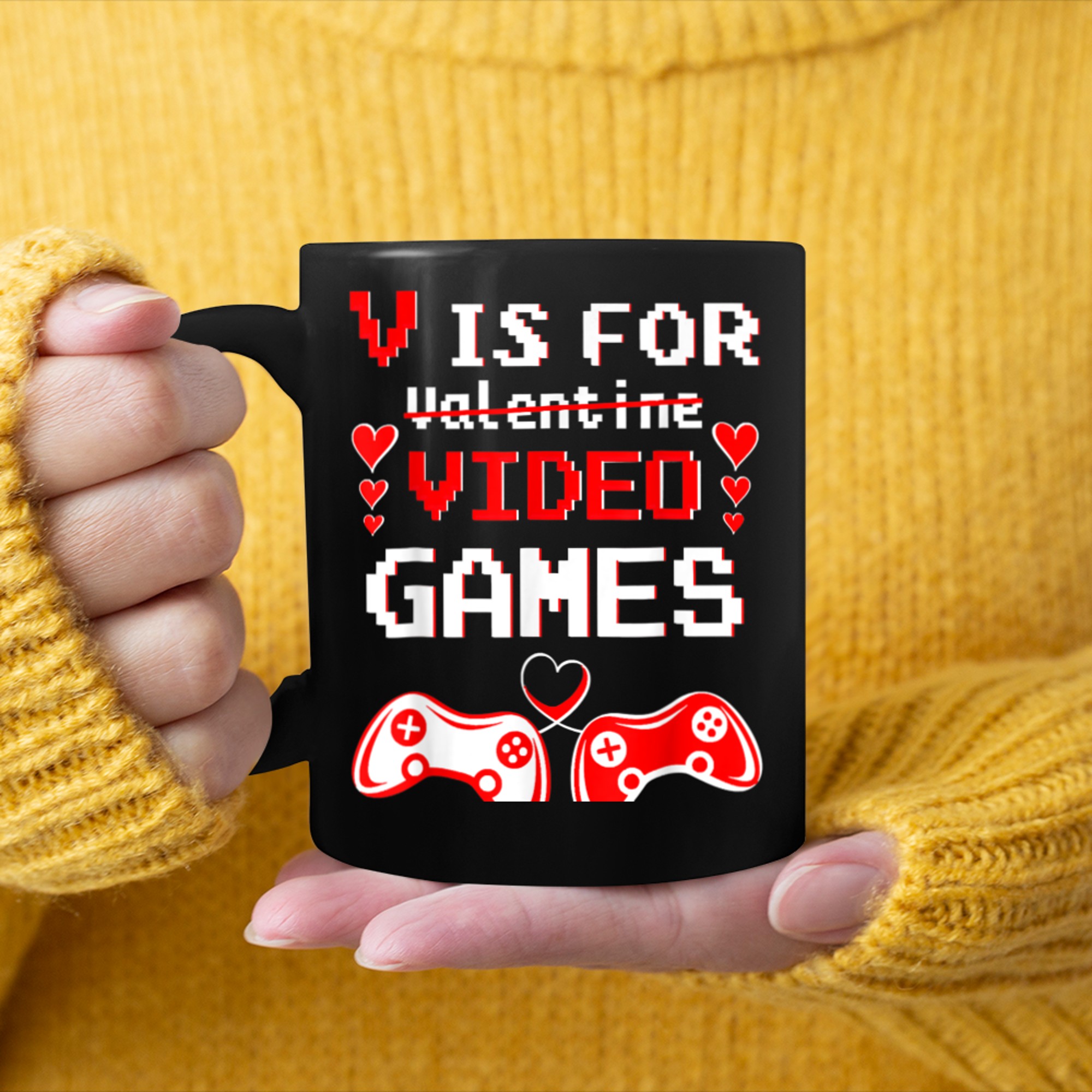 V Is For Video Games Funny Valentines Day Gamer Boy Men - 2023-09-16T114126.931 mug black