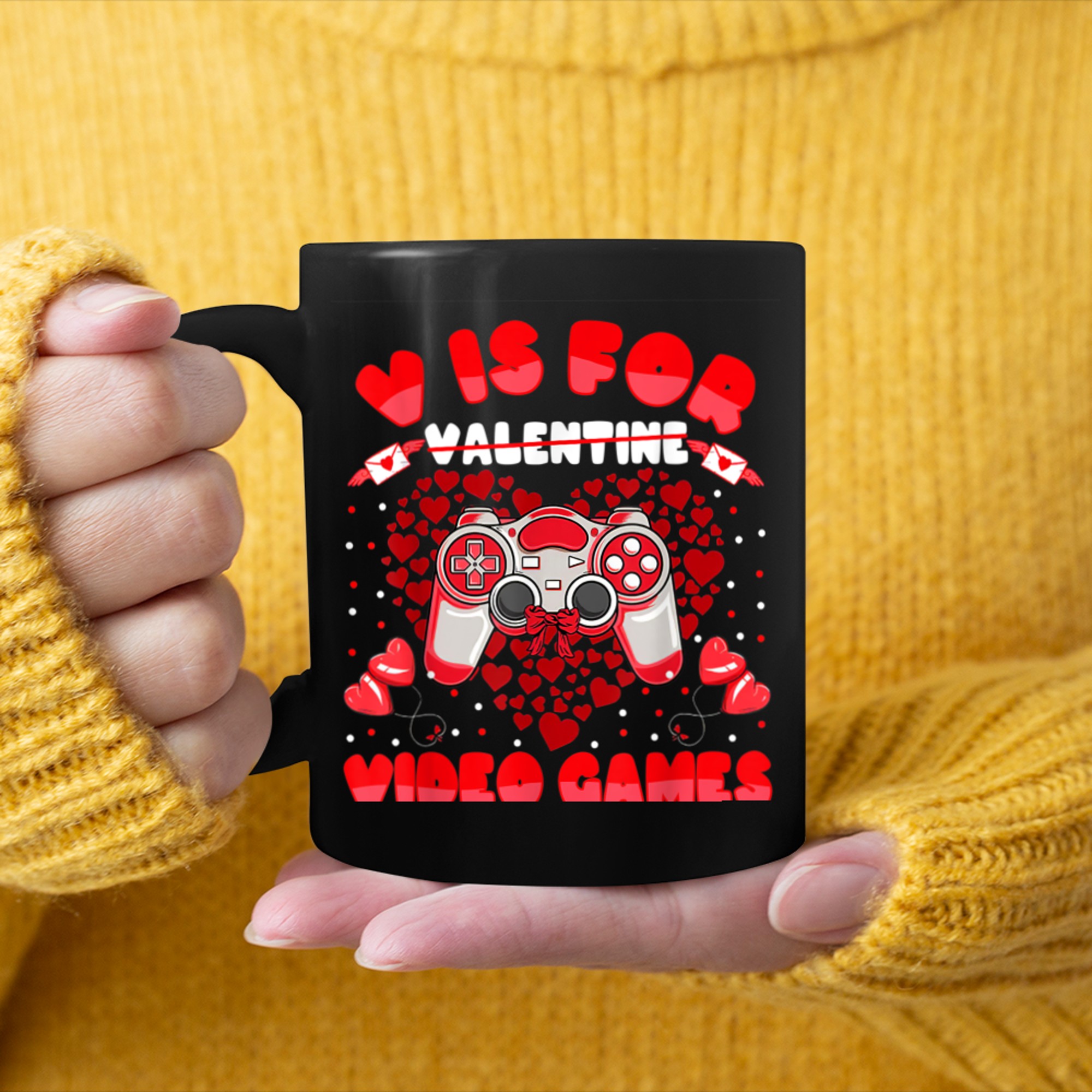 V Is For Video Games Funny Valentines Day Gamer Boy Men - 2023-09-16T114127.399 mug black