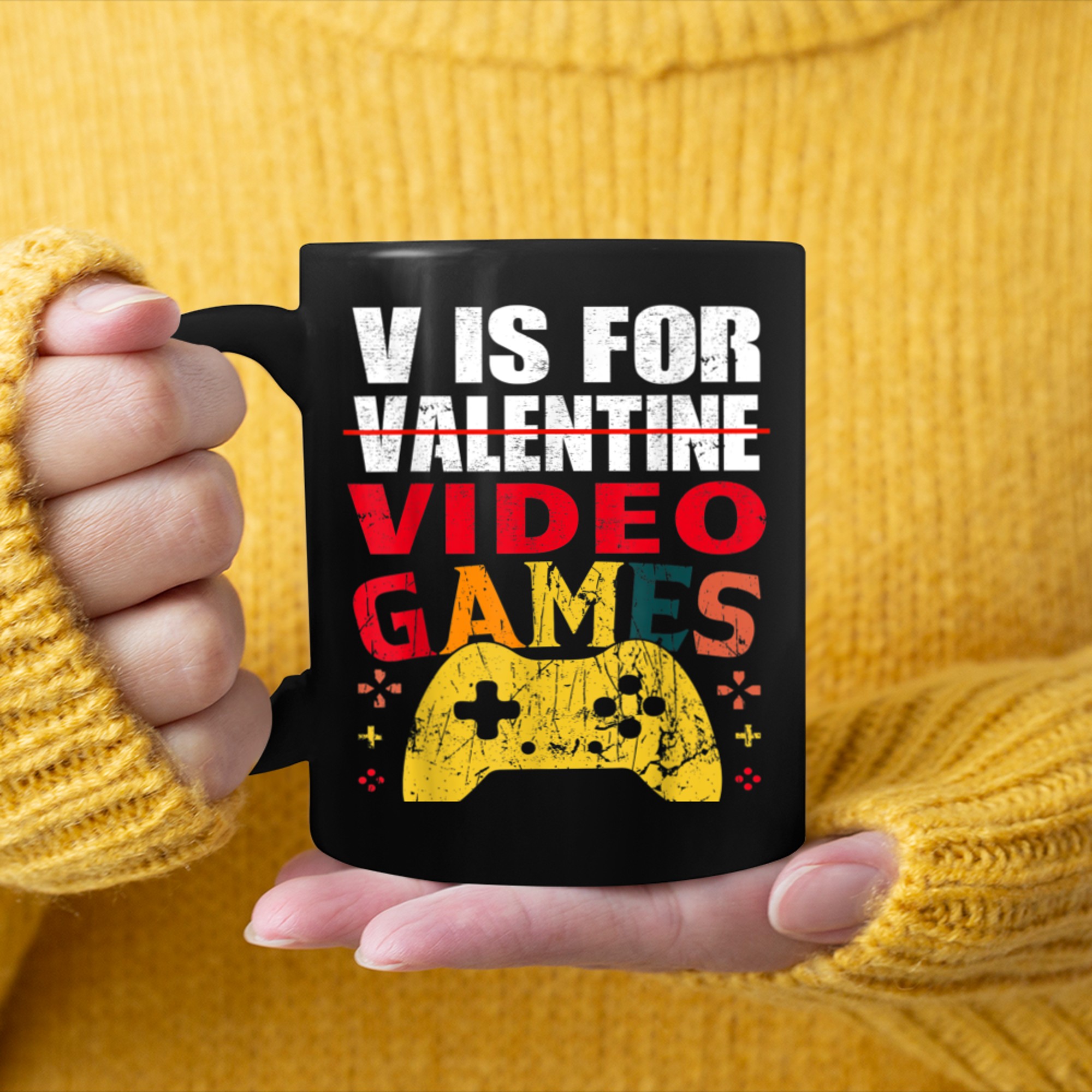 V Is For Video Games Funny Valentines Day Gamer Boy Men - 2023-09-16T114129.595 mug black