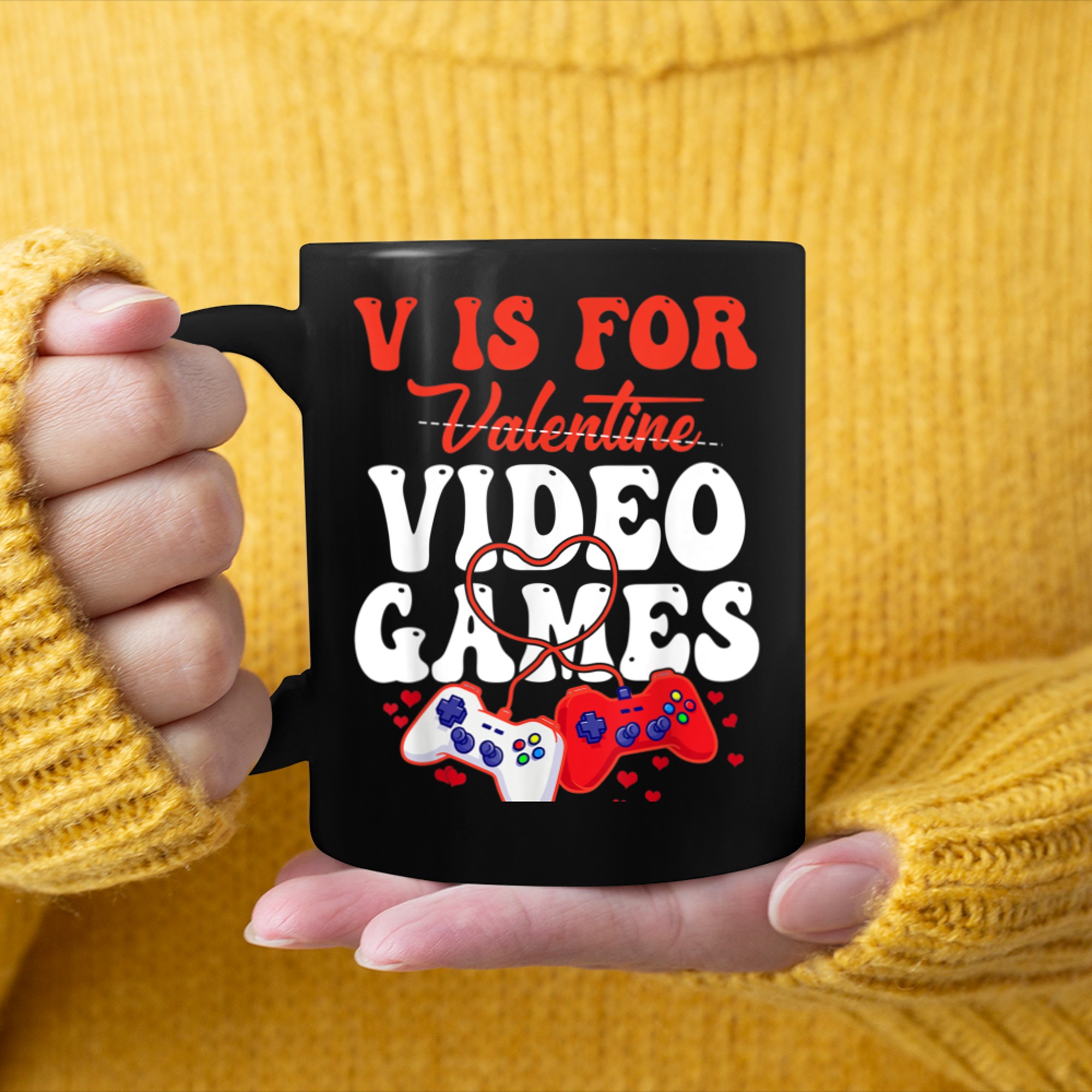 V Is For Video Games Funny Valentines Day Gamer Boy Men - 2023-09-16T114130.006 mug black