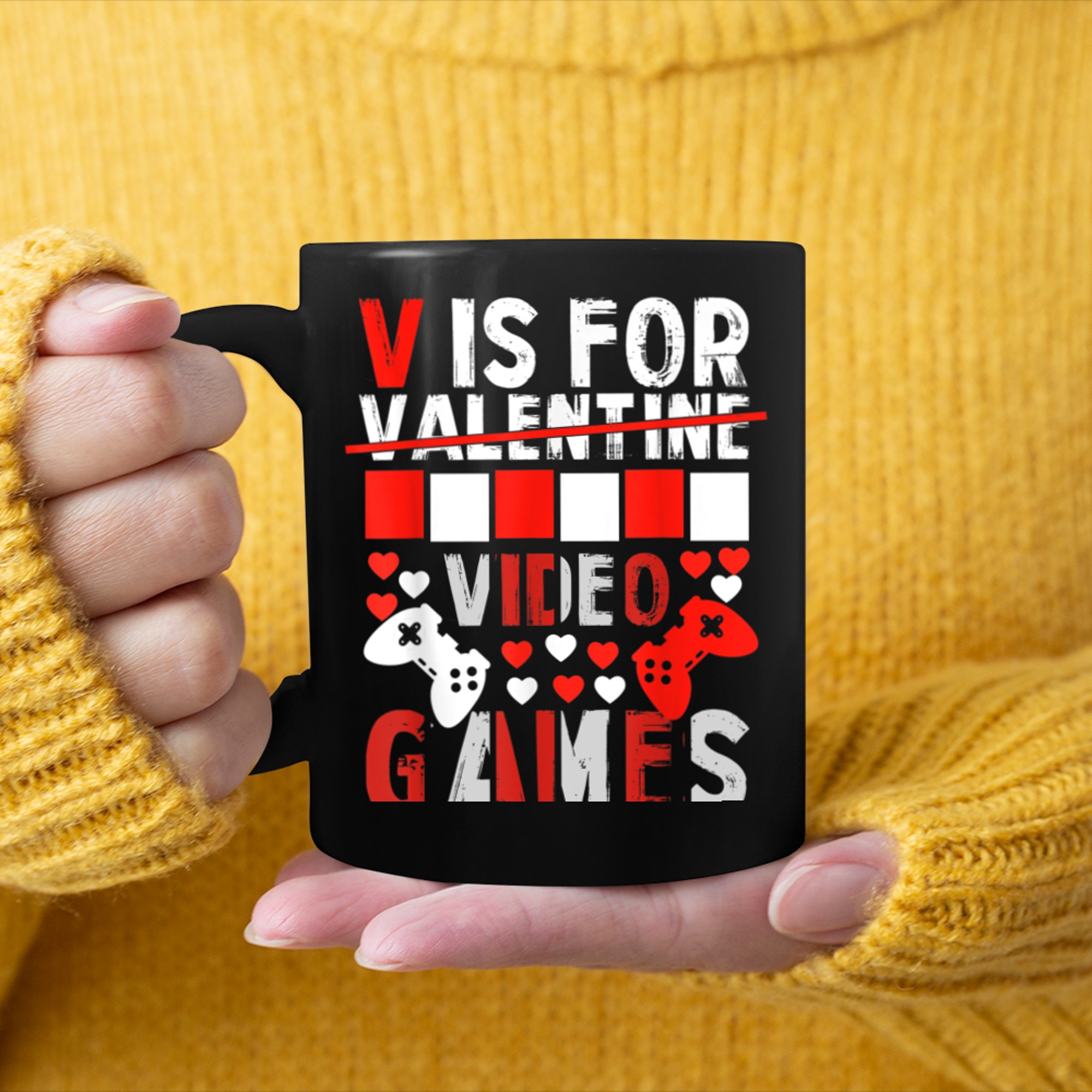 V Is For Video Games Funny Valentines Day Gamer Boy Men - 2023-09-16T114131.650 mug black