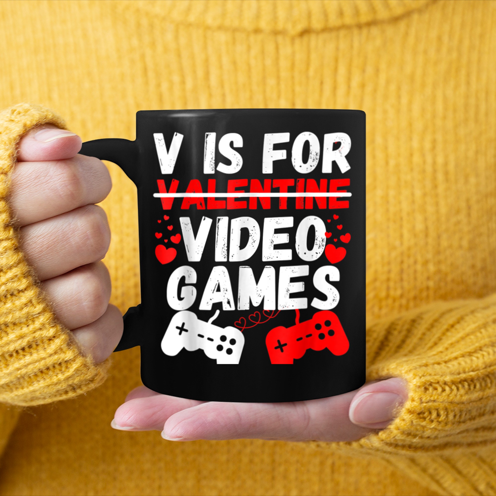 V Is For Video Games Funny Valentines Day Gamer Boy Men - 2023-09-16T114131.784 mug black