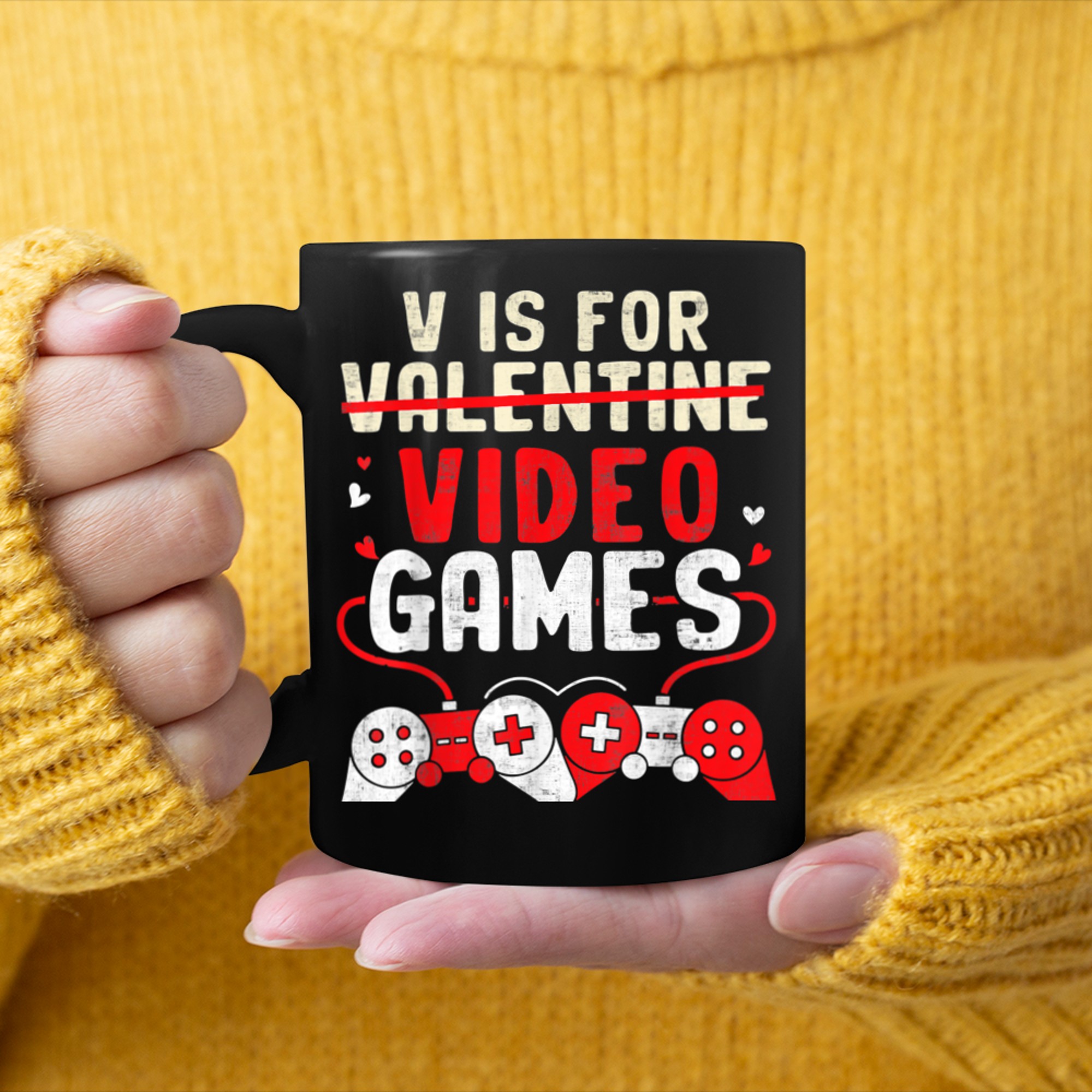 V Is For Video Games Funny Valentines Day Gamer Boy Men - 2023-09-16T114133.138 mug black