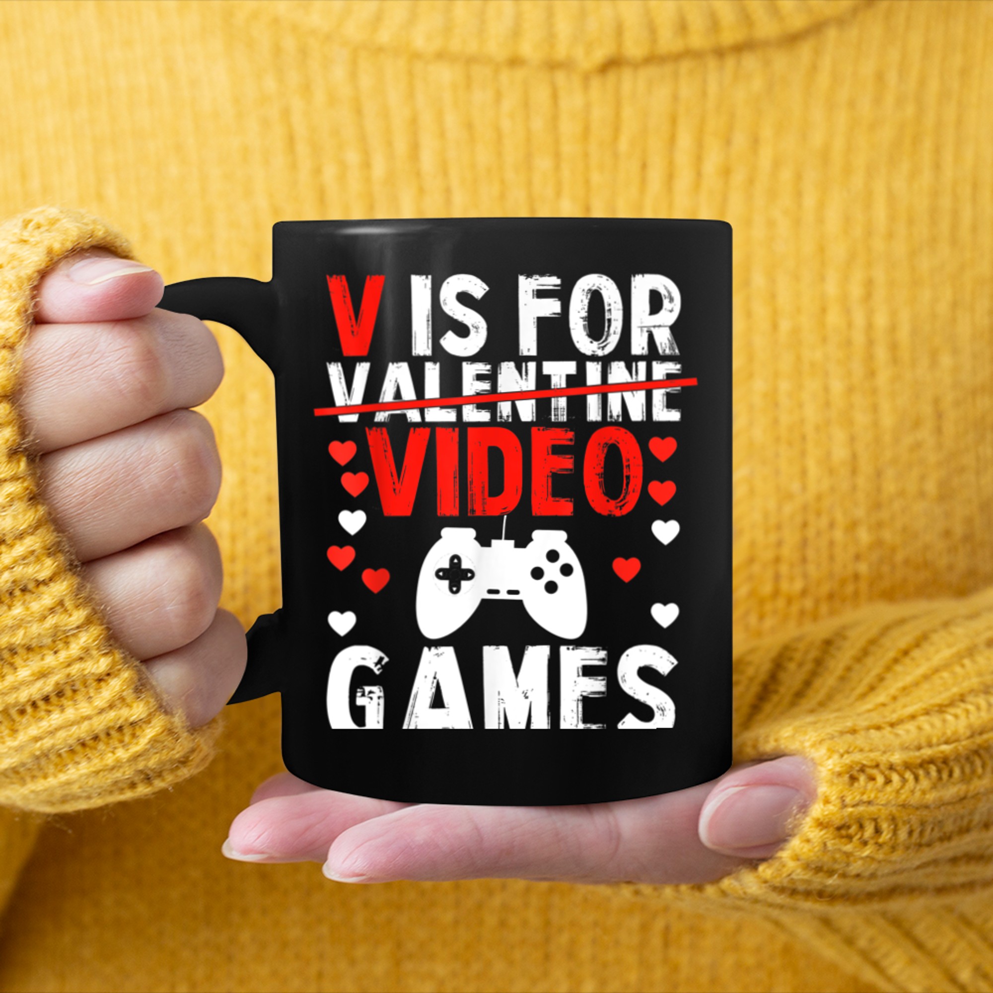 V Is For Video Games Funny Valentines Day Gamer Boy Men - 2023-09-16T114133.209 mug black