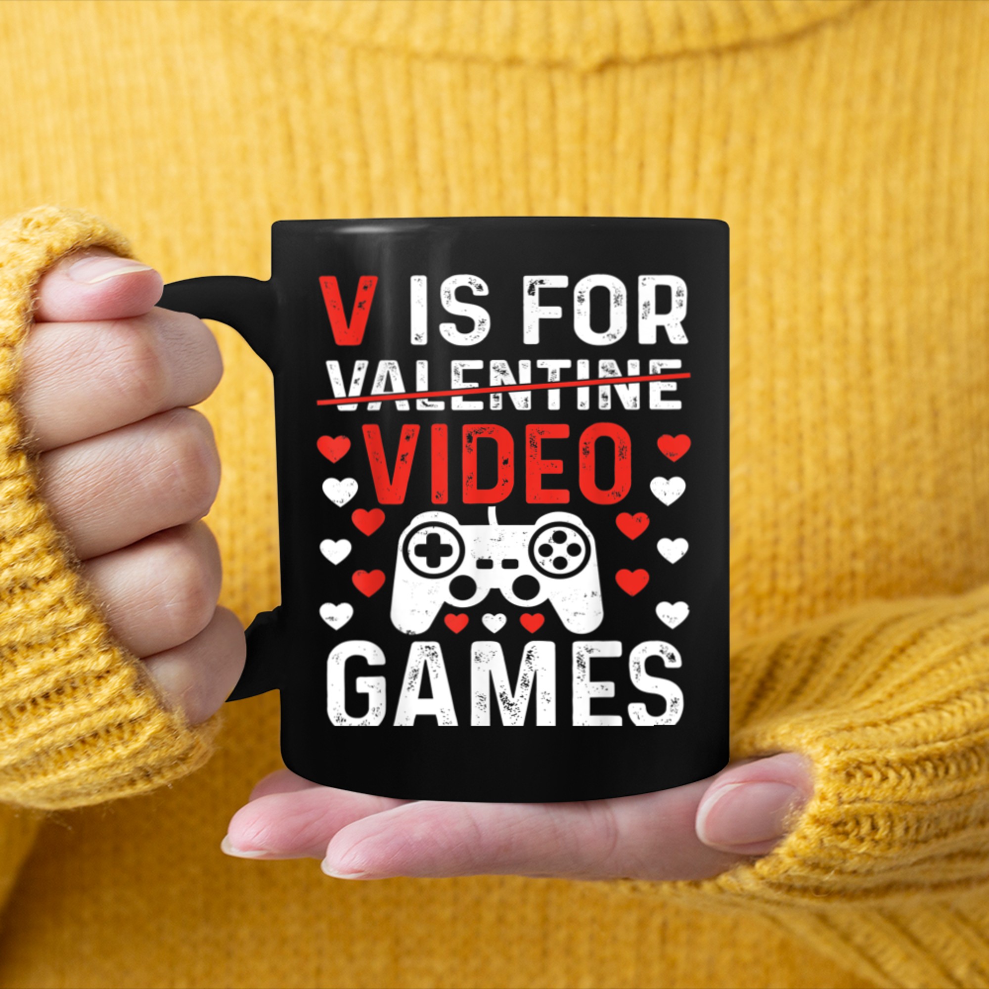 V IS FOR VIDEO GAMES Funny Valentines Day Gamer Boy Men - 2023-09-16T114133.402 mug black