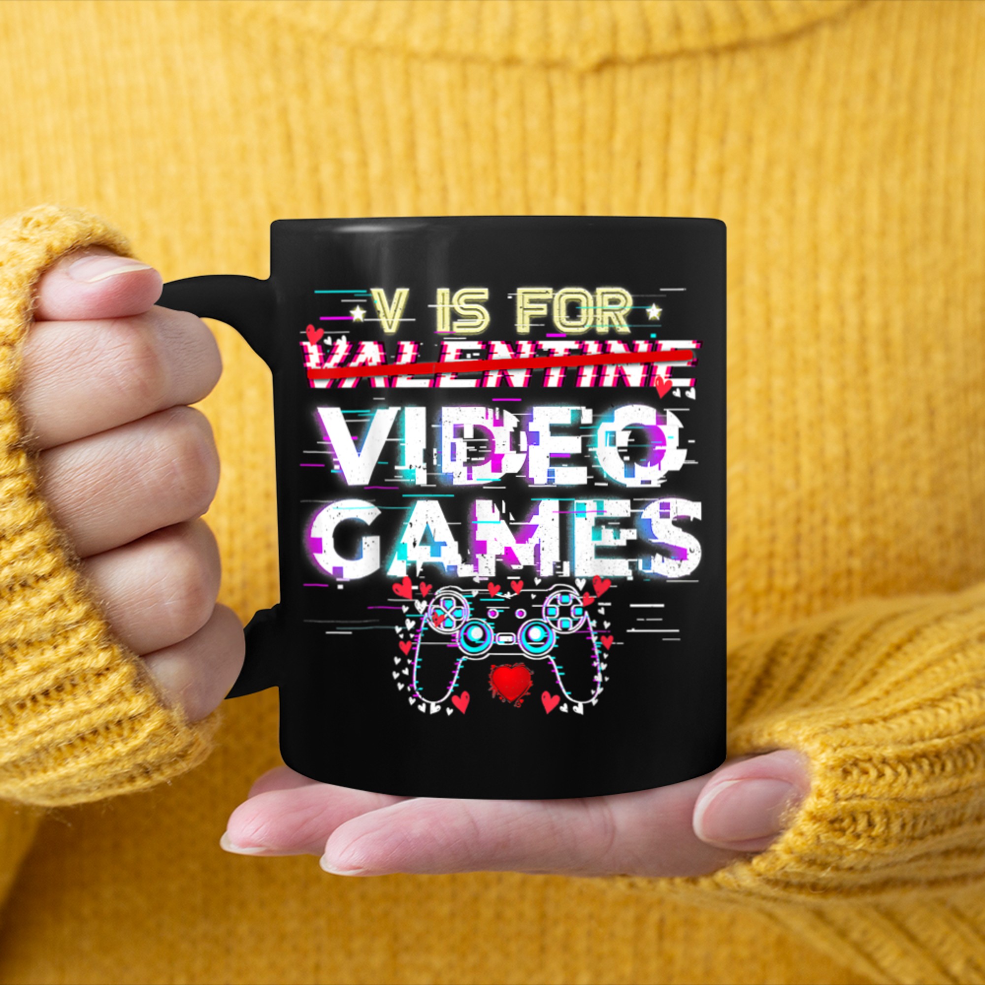 V Is For Video Games Funny Valentines Day Gamer Boy Men - 2023-09-16T114133.666 mug black