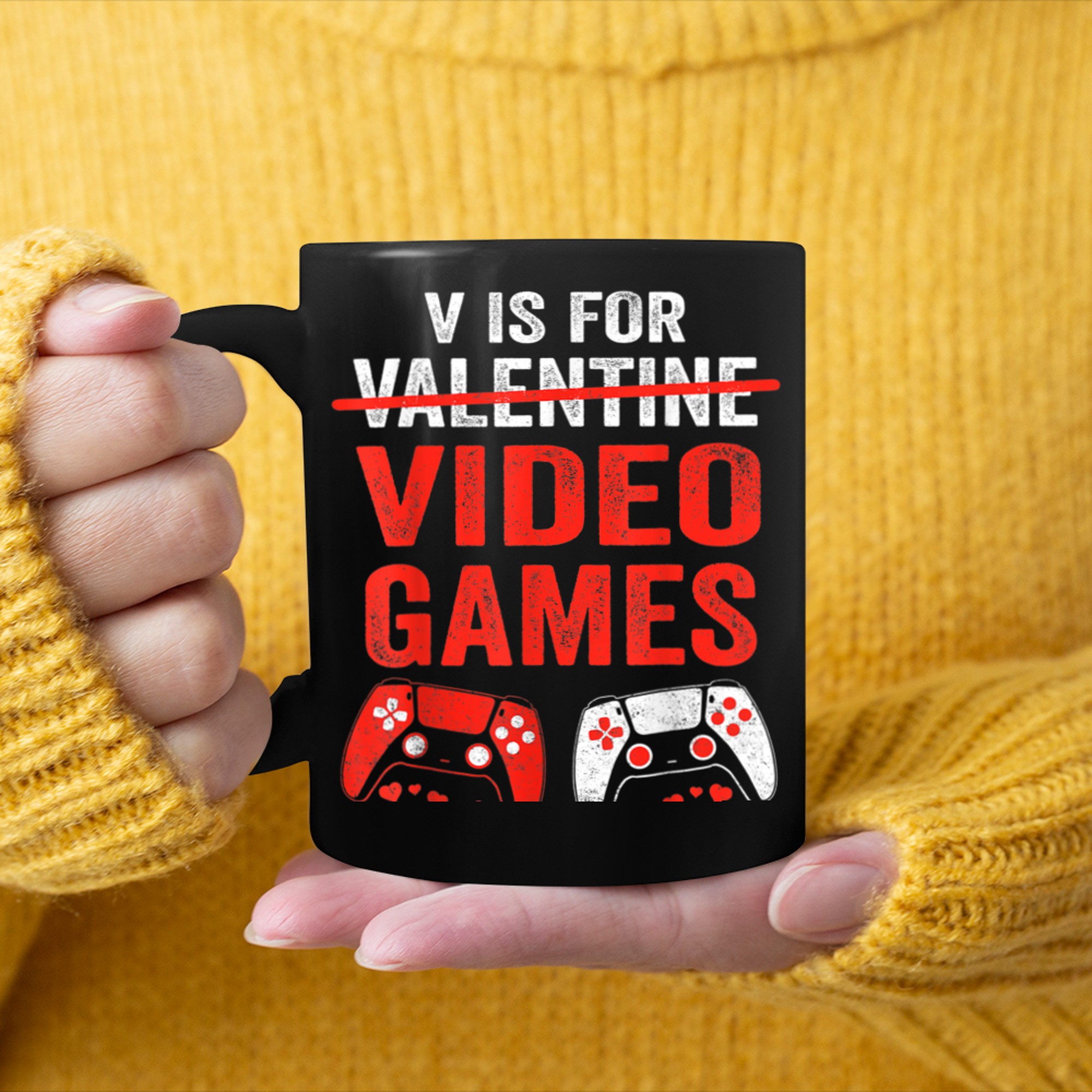 V Is For Video Games Funny Valentines Day Gamer Boy Men - 2023-09-16T114134.291 mug black