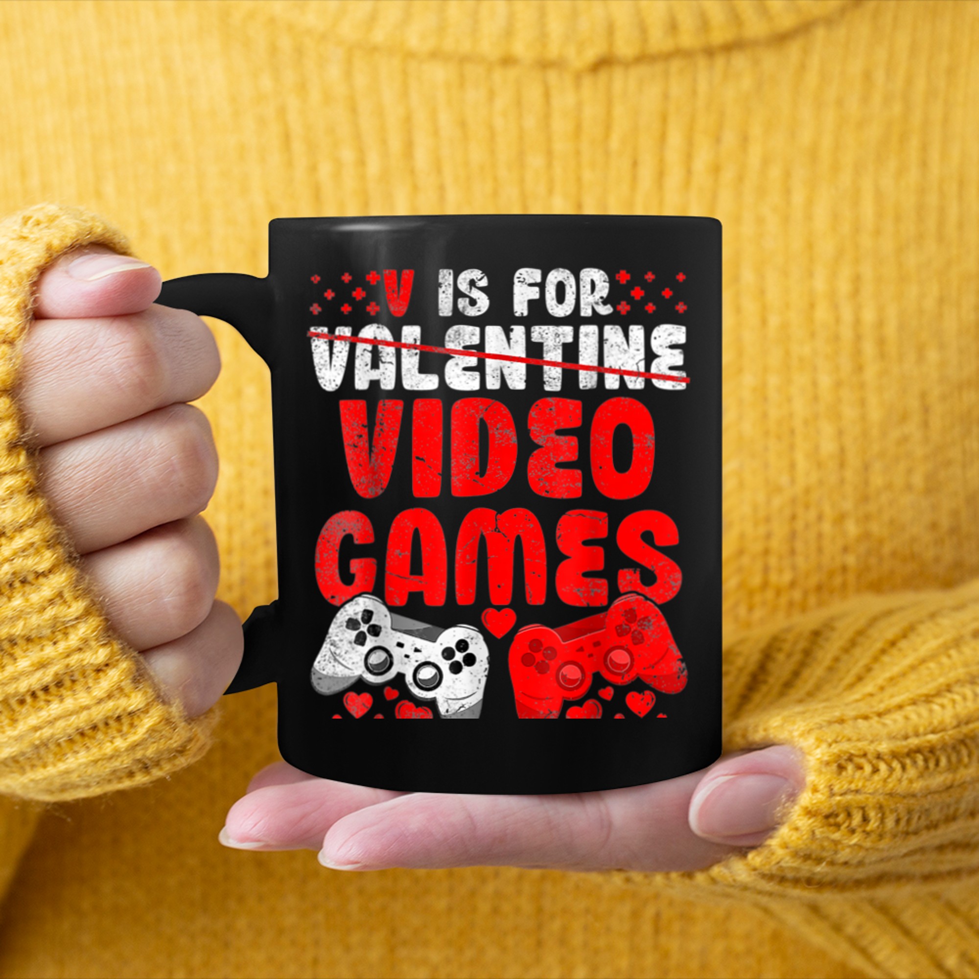 V Is For Video Games Funny Valentines Day Gamer Boy Men - 2023-09-16T114137.337 mug black